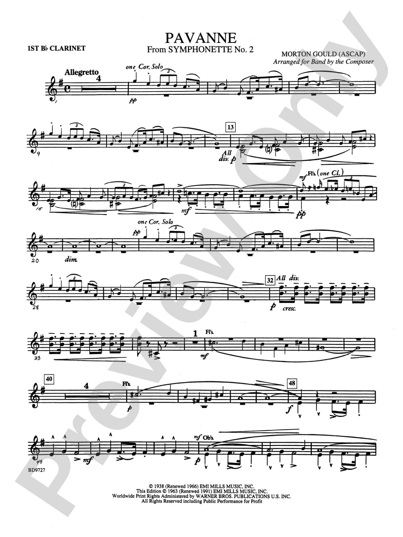 Pavanne (from Symphonette No. 2): 1st B-flat Clarinet