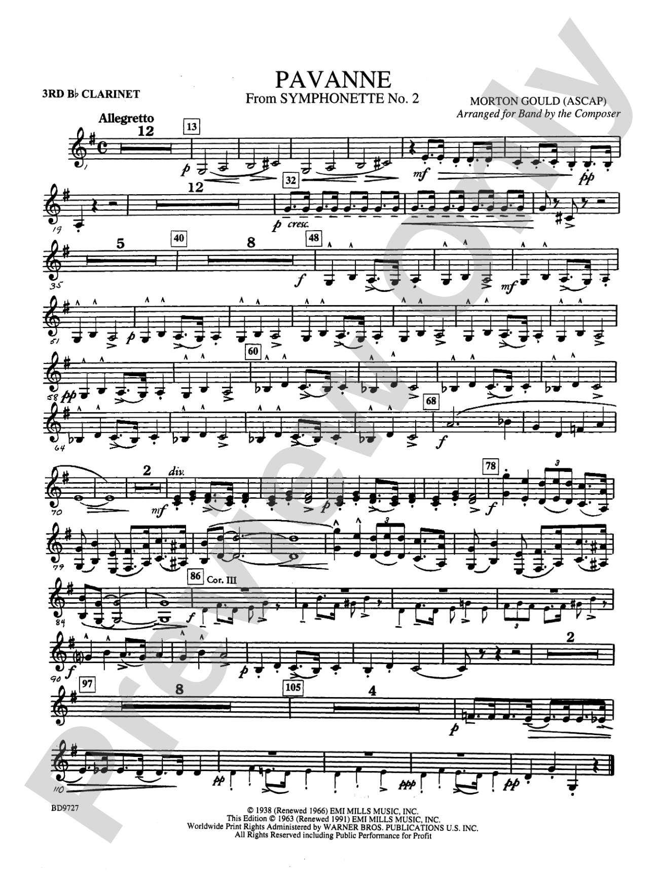 Pavanne (from Symphonette No. 2): 3rd B-flat Clarinet