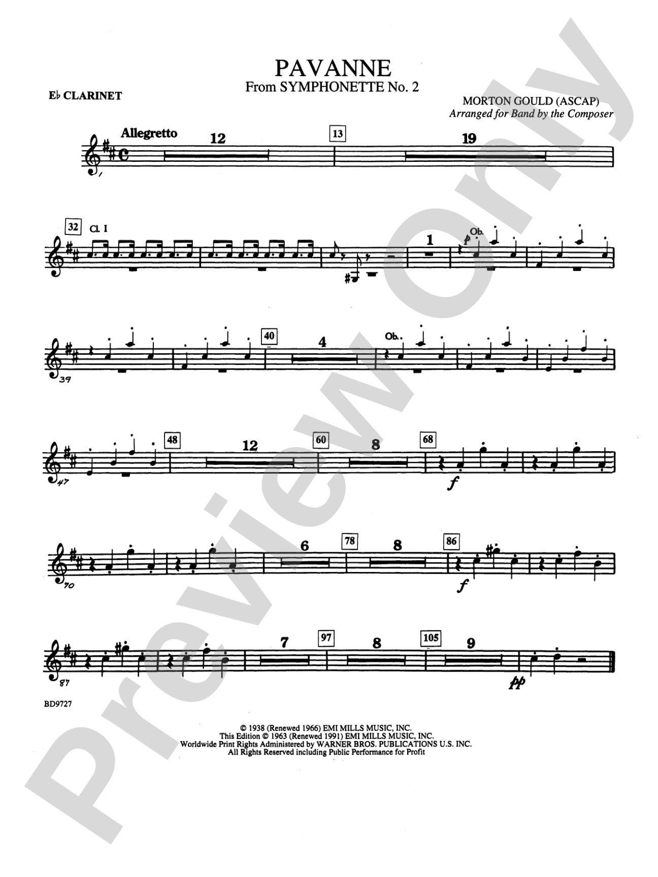 Pavanne (from Symphonette No. 2): E-flat Soprano Clarinet