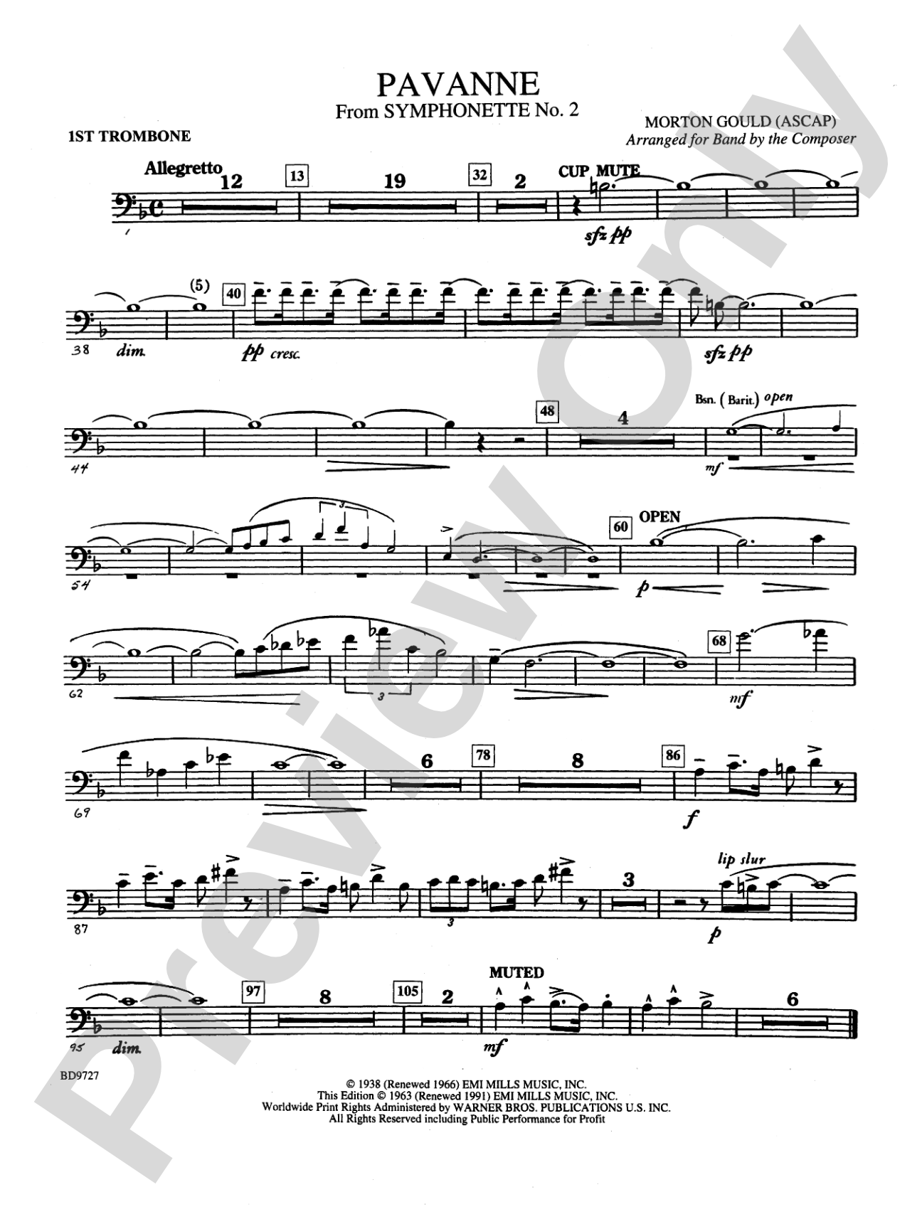 Pavanne (from Symphonette No. 2): 1st Trombone