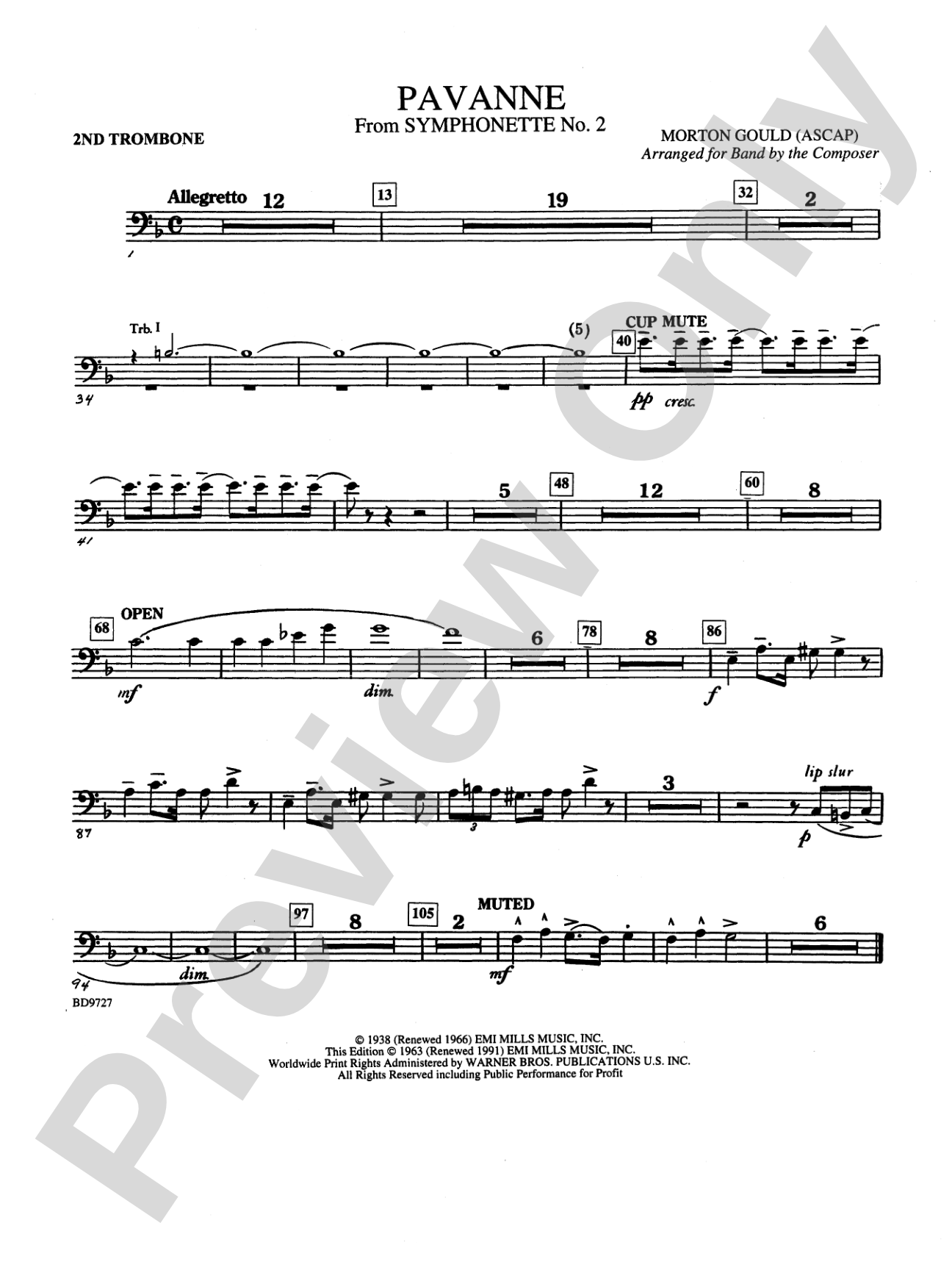 Pavanne (from Symphonette No. 2): 2nd Trombone