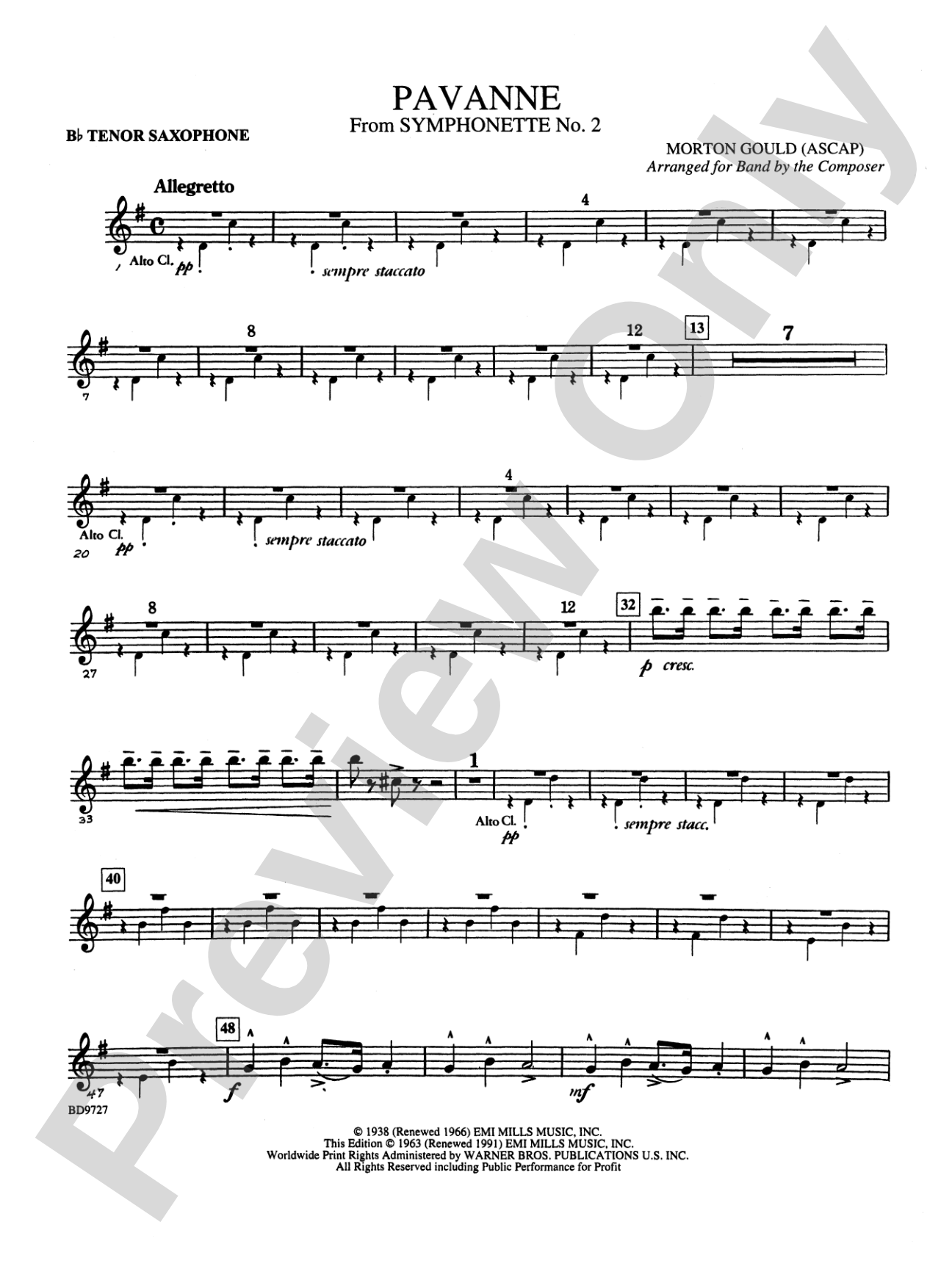 Pavanne (from Symphonette No. 2): B-flat Tenor Saxophone
