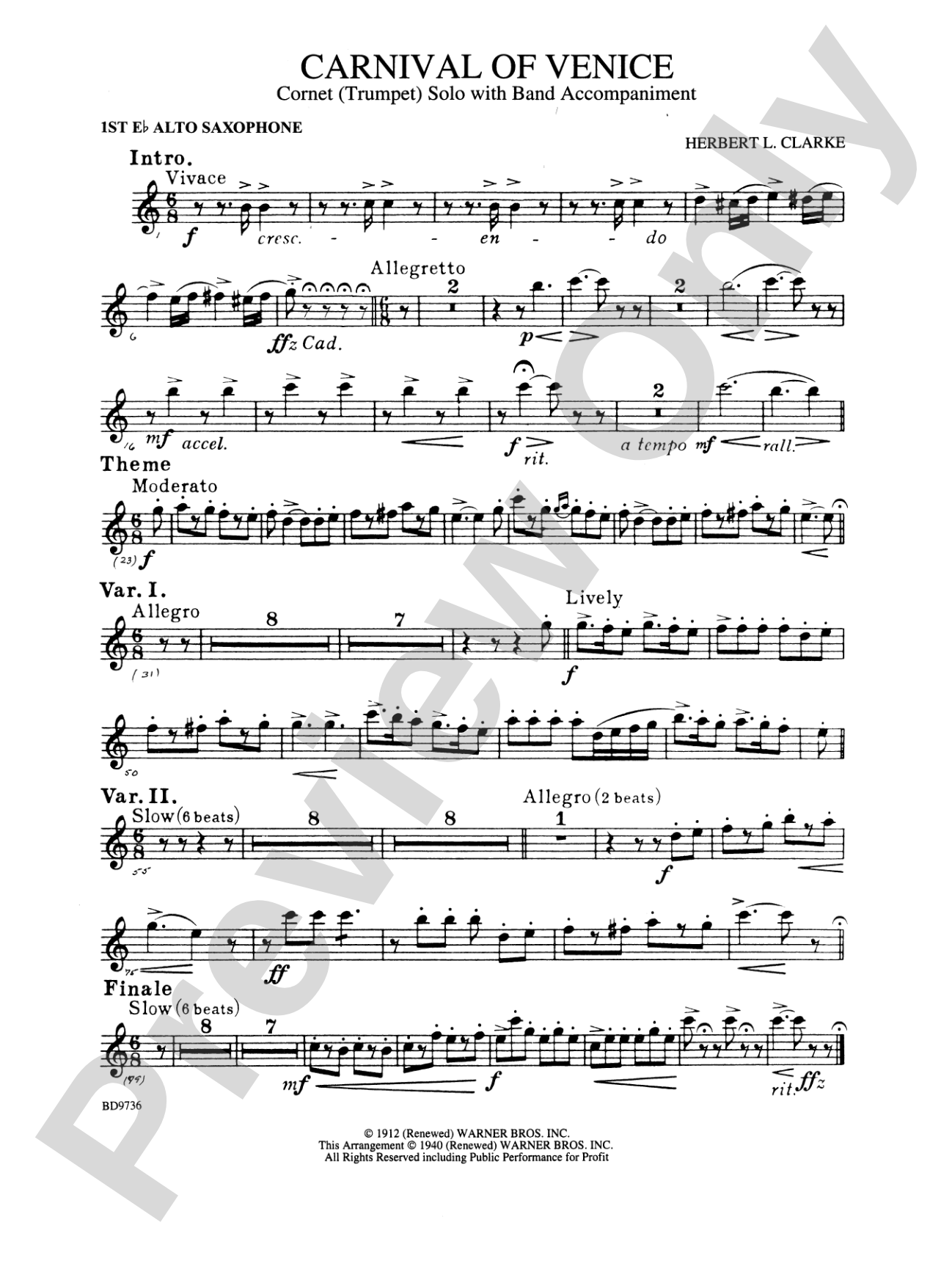 Carnival of Venice (Cornet (Trumpet) Solo with Band Accompaniment): E-flat Alto Saxophone