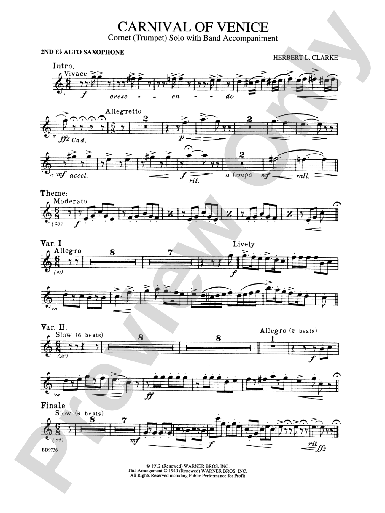Carnival of Venice (Cornet (Trumpet) Solo with Band Accompaniment): 2nd E-flat Alto Saxophone