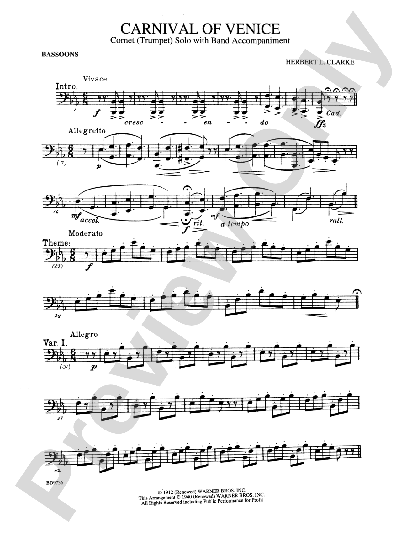 Carnival of Venice (Cornet (Trumpet) Solo with Band Accompaniment): Bassoon