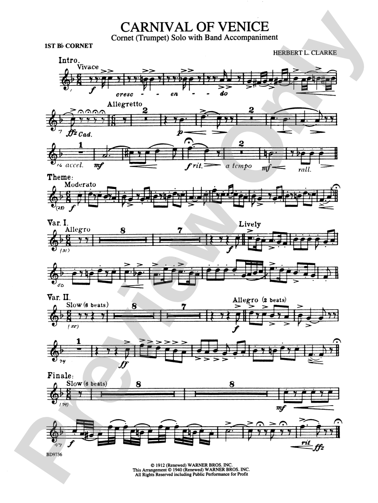 Carnival of Venice (Cornet (Trumpet) Solo with Band Accompaniment): 1st B-flat Cornet