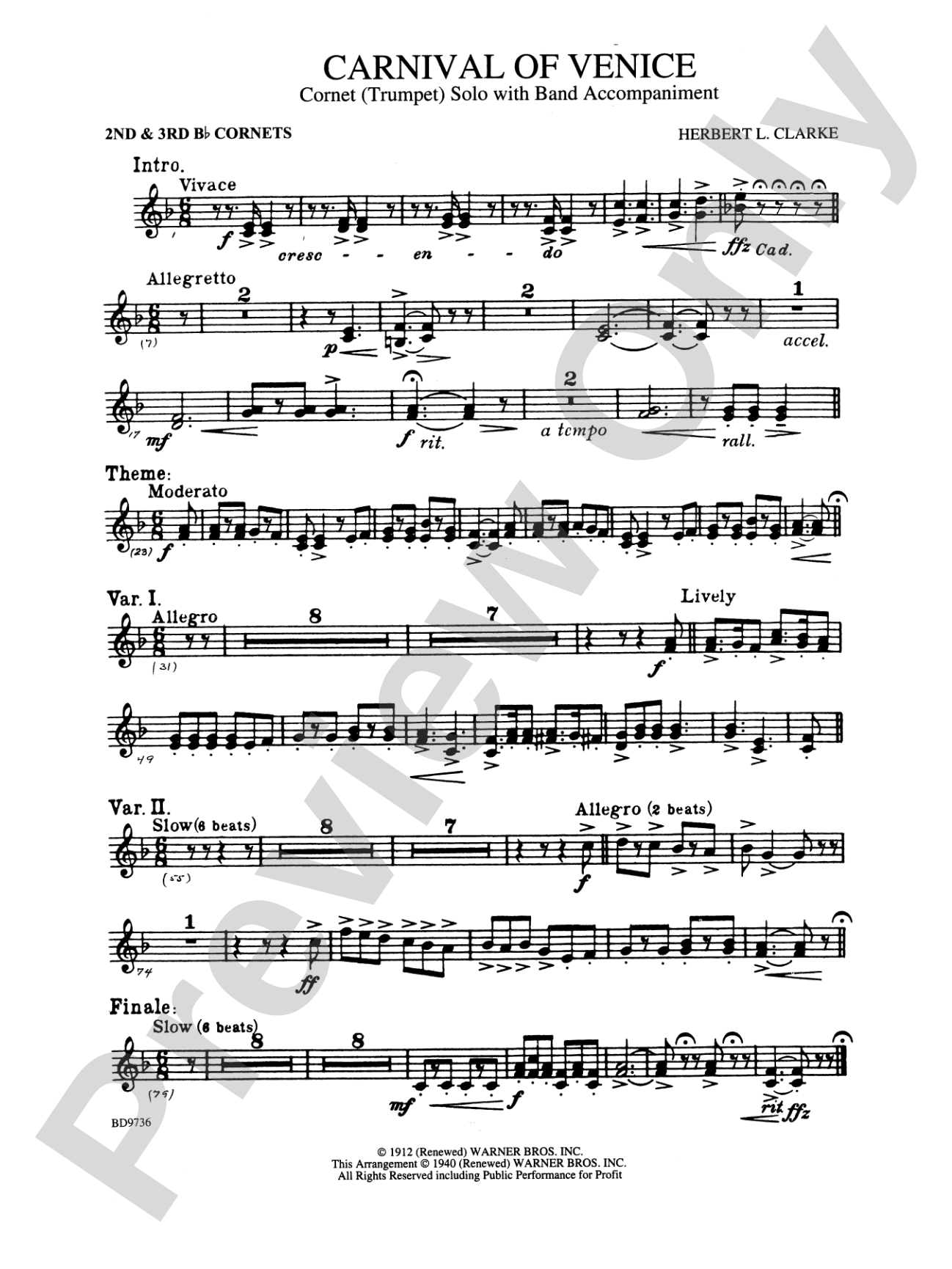 Carnival of Venice (Cornet (Trumpet) Solo with Band Accompaniment): 2nd & 3rd B-flat Cornets