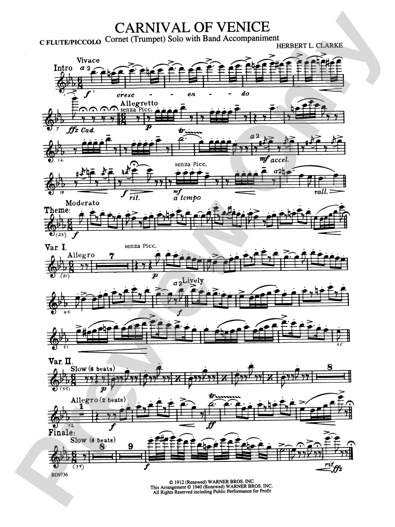 Carnival of Venice (Cornet (Trumpet) Solo with Band Accompaniment): Flute