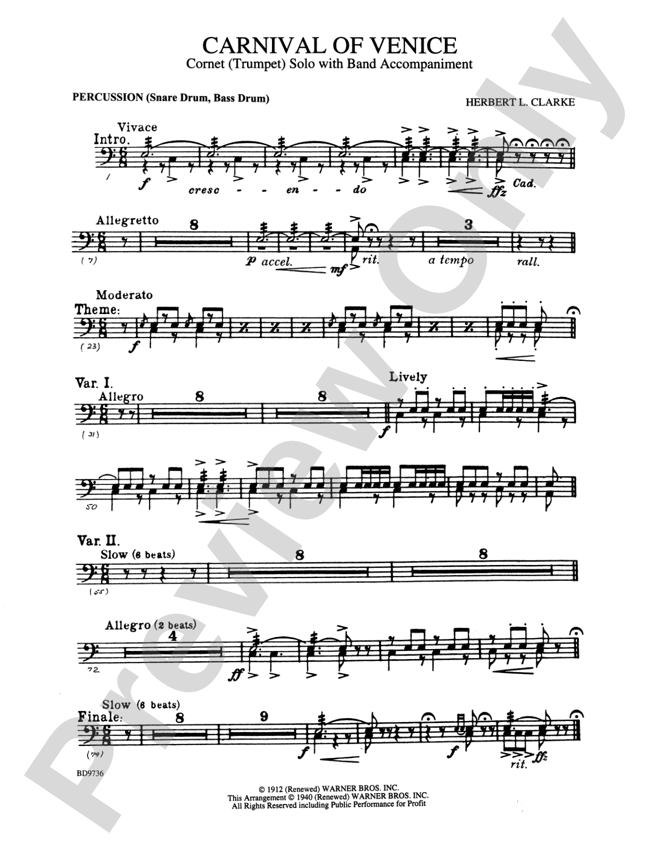 Carnival of Venice (Cornet (Trumpet) Solo with Band Accompaniment): 1st Percussion