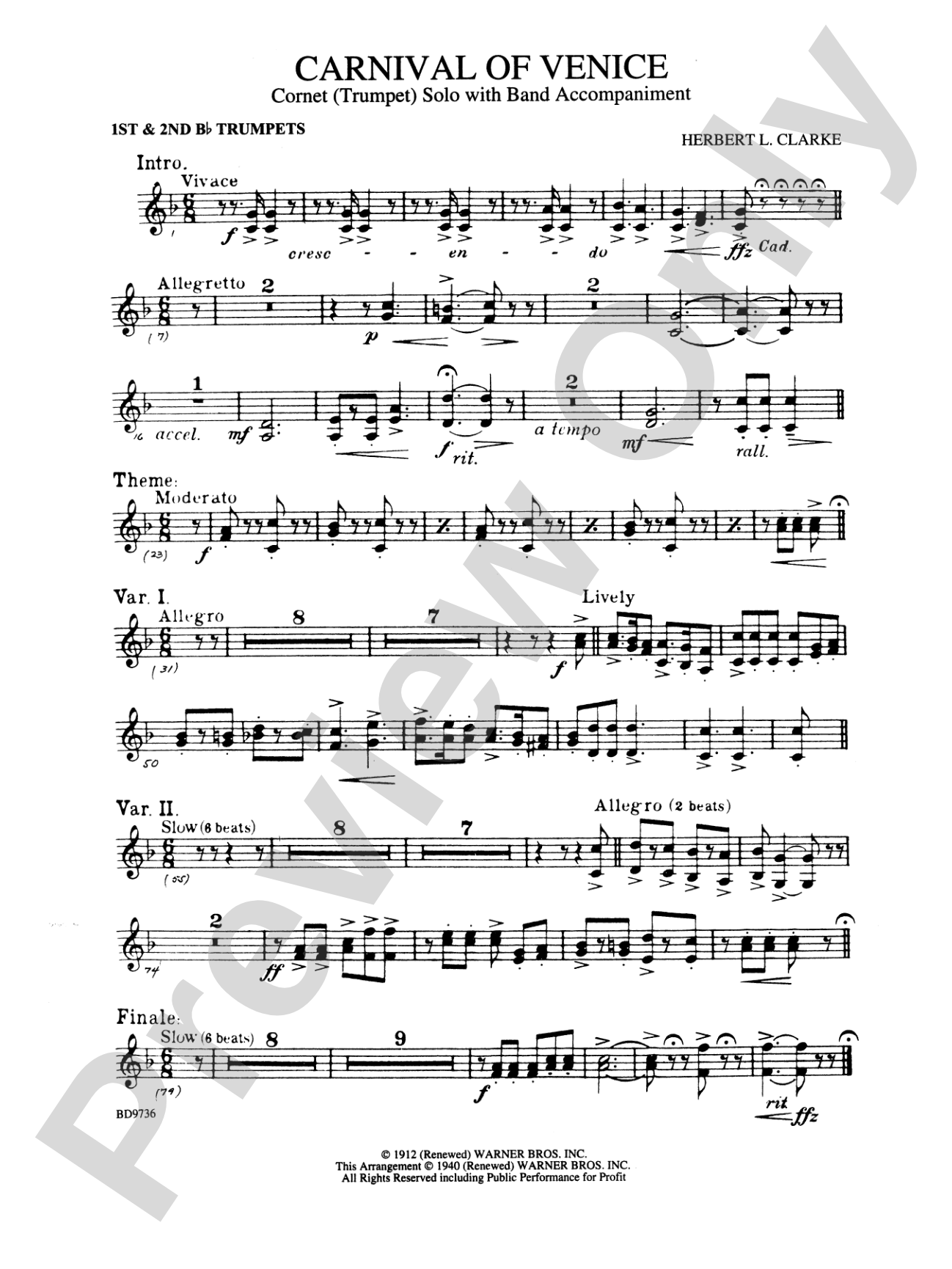 Carnival of Venice (Cornet (Trumpet) Solo with Band Accompaniment): 1st & 2nd B-flat Trumpets