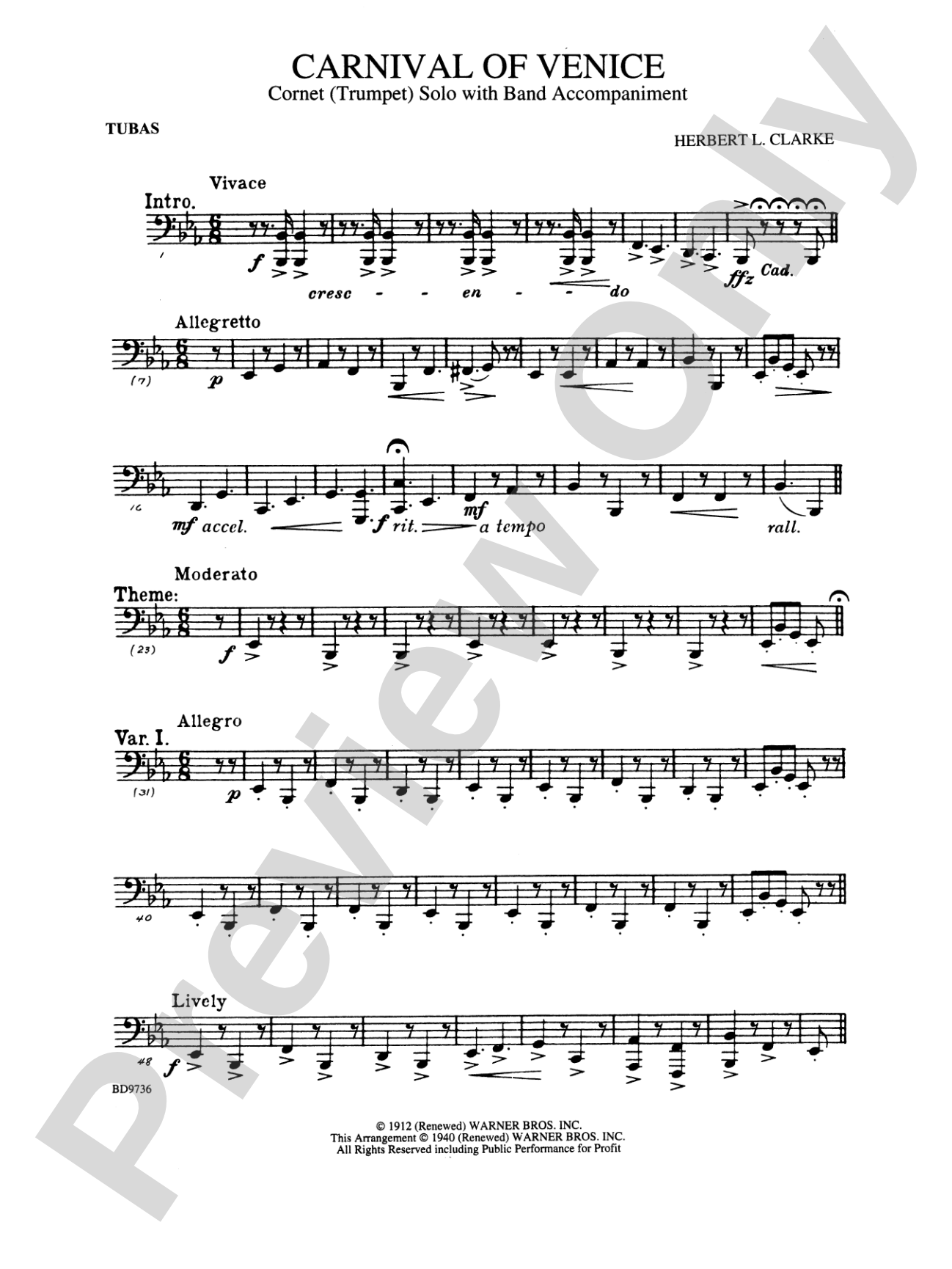 Carnival of Venice (Cornet (Trumpet) Solo with Band Accompaniment): Tuba