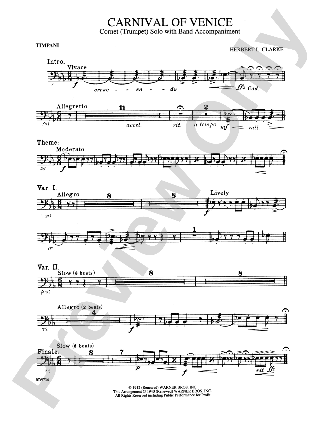 Carnival of Venice (Cornet (Trumpet) Solo with Band Accompaniment): Timpani