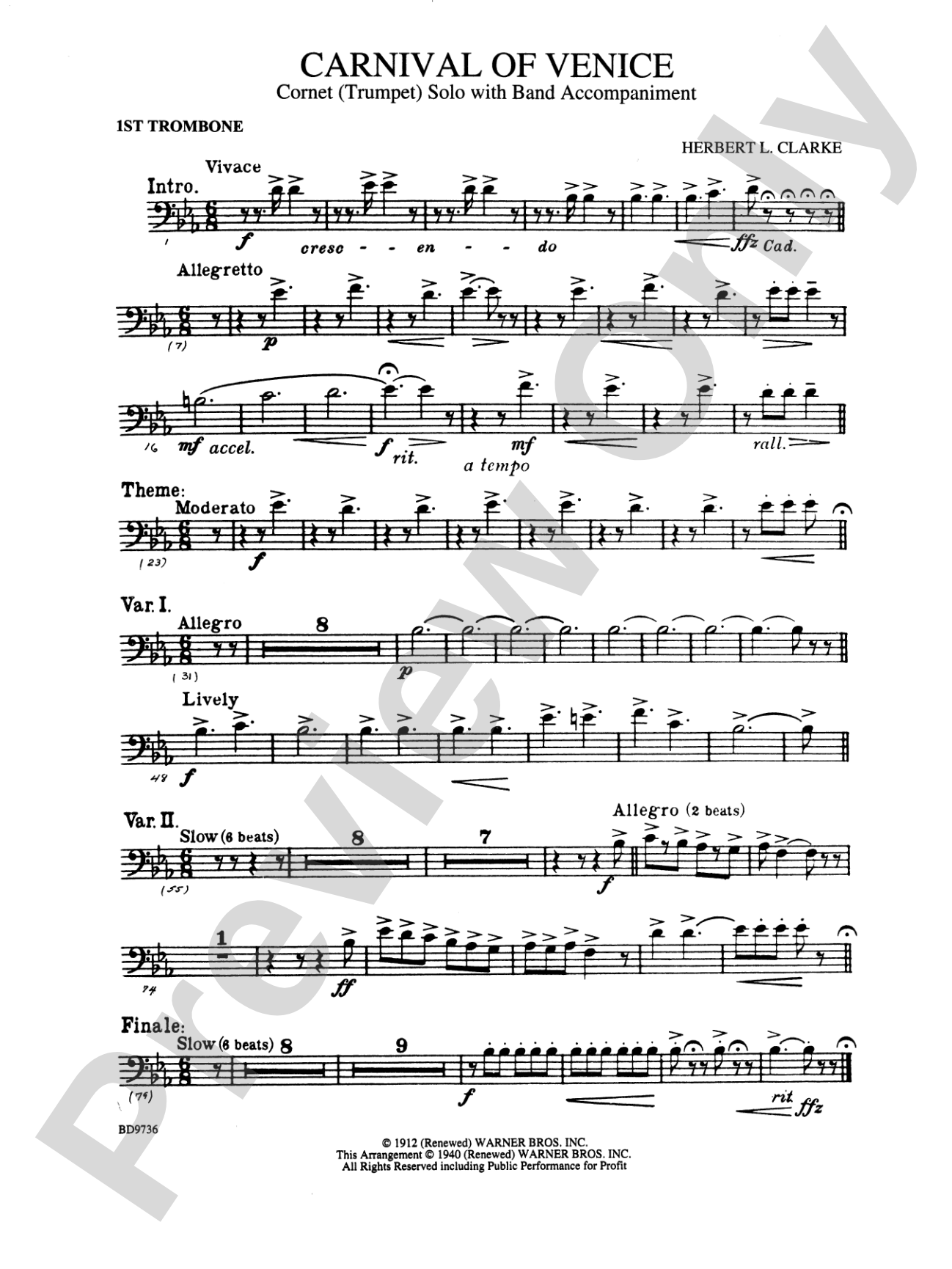 Carnival of Venice (Cornet (Trumpet) Solo with Band Accompaniment): 1st Trombone