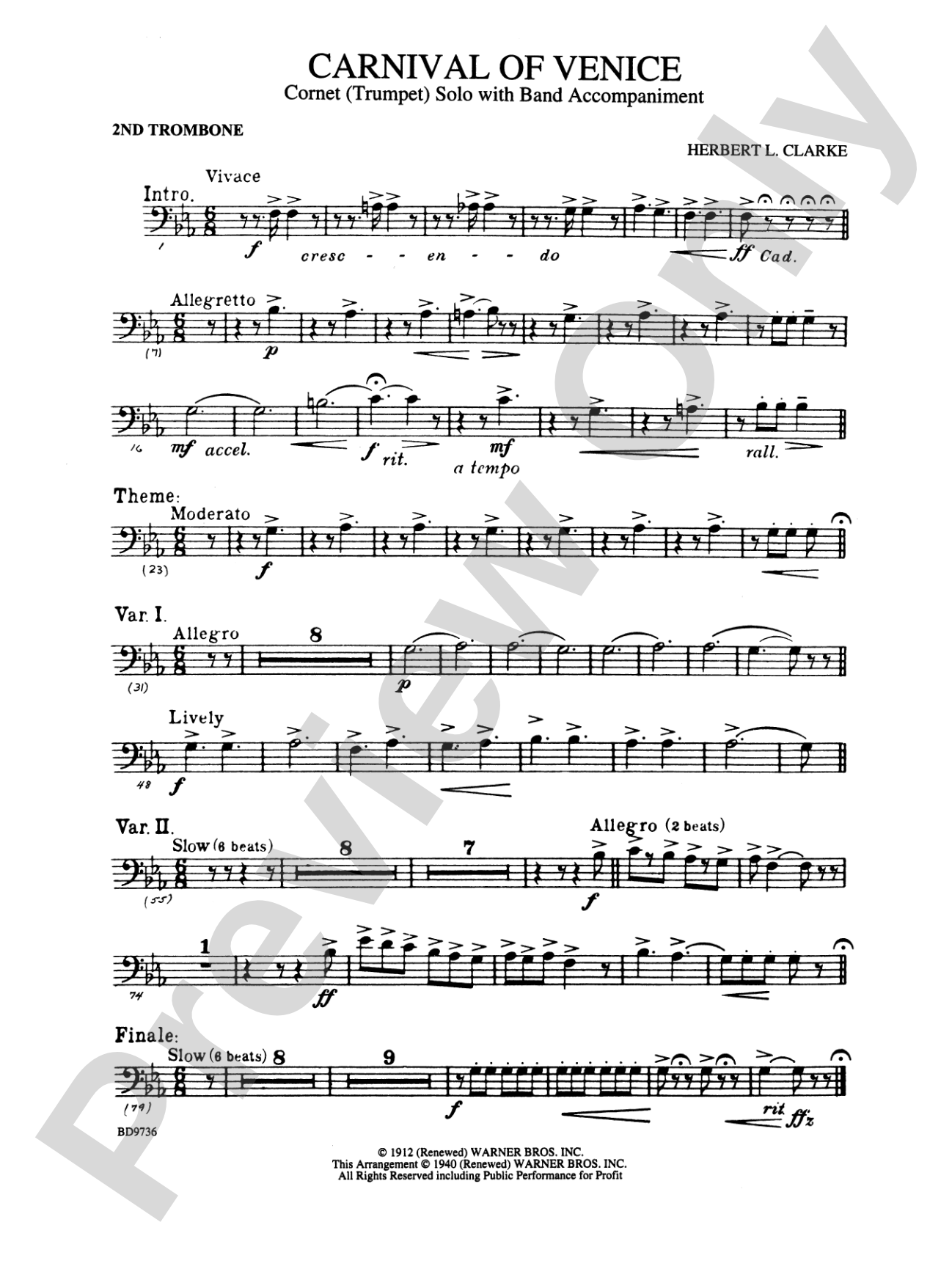 Carnival of Venice (Cornet (Trumpet) Solo with Band Accompaniment): 2nd Trombone