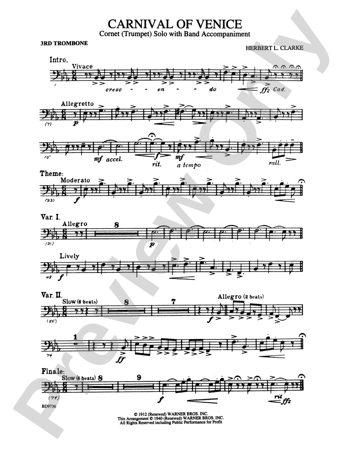 Carnival of Venice (Cornet (Trumpet) Solo with Band Accompaniment): 3rd Trombone