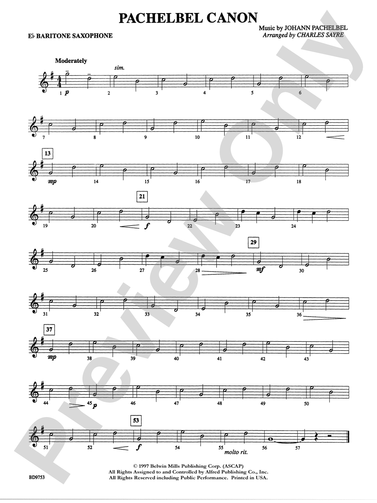 Pachelbel Canon: E-flat Baritone Saxophone