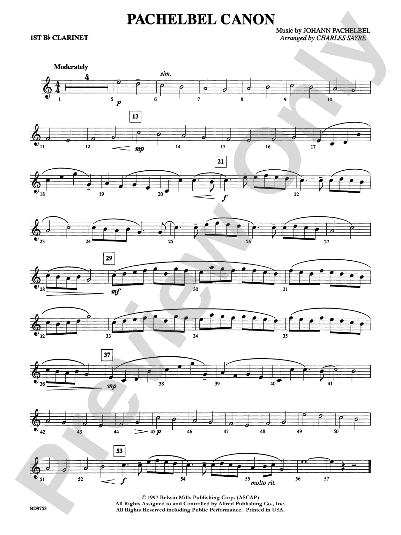 Pachelbel Canon: 1st B-flat Clarinet