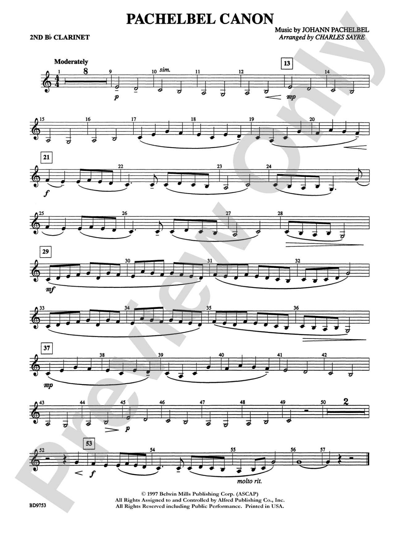 Pachelbel Canon: 2nd B-flat Clarinet