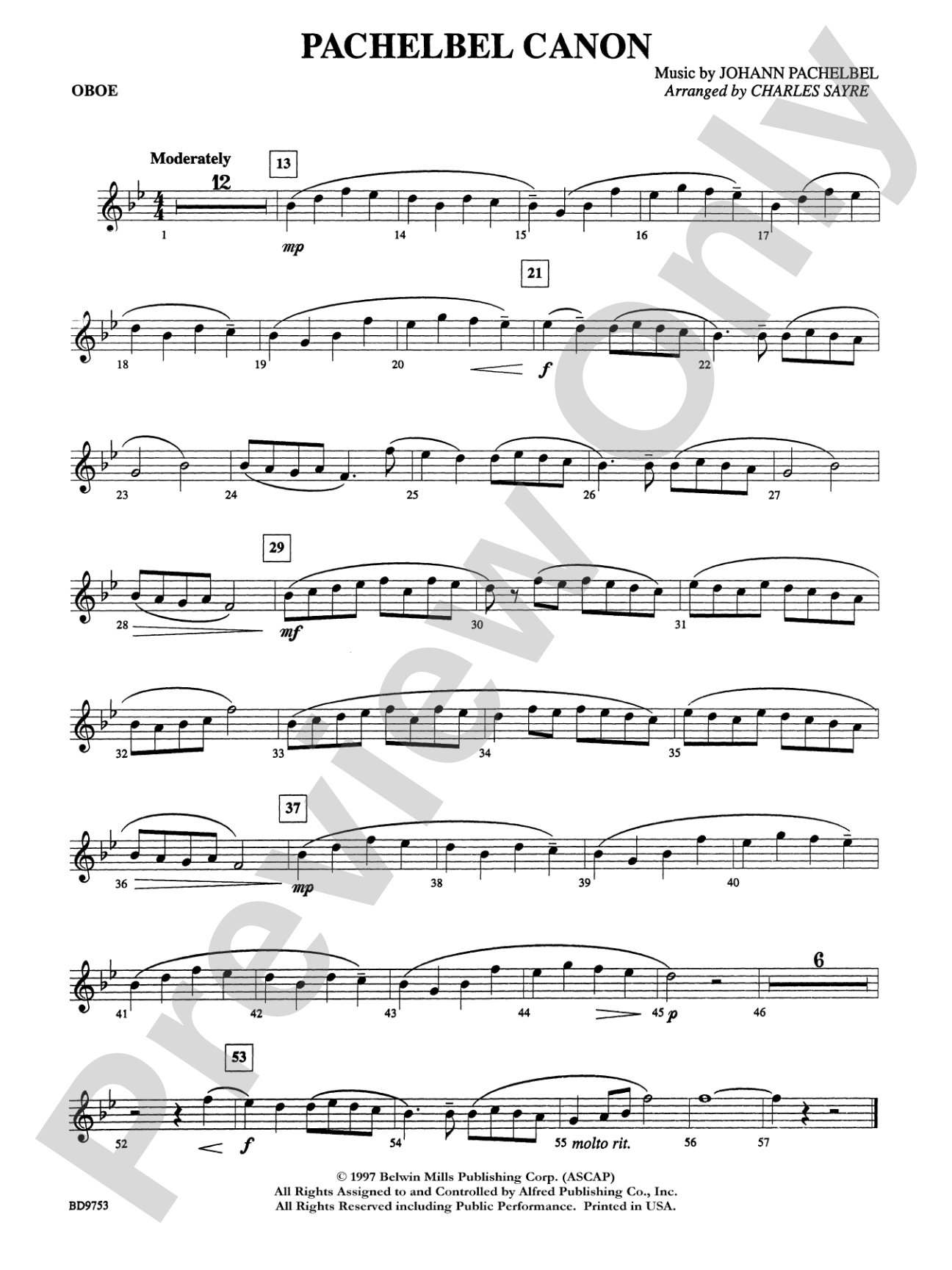 Pachelbel Canon: Oboe