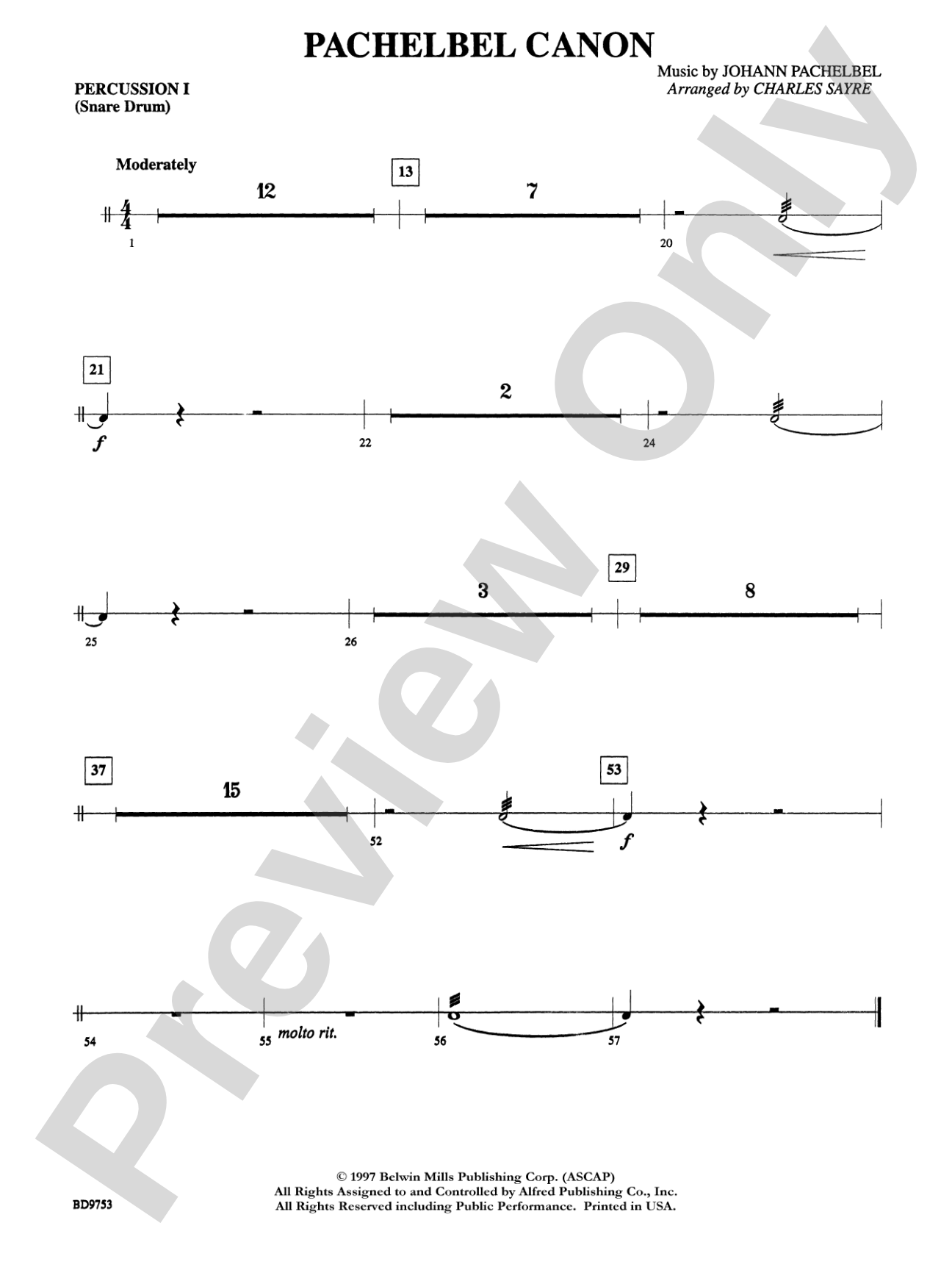 Pachelbel Canon: 1st Percussion