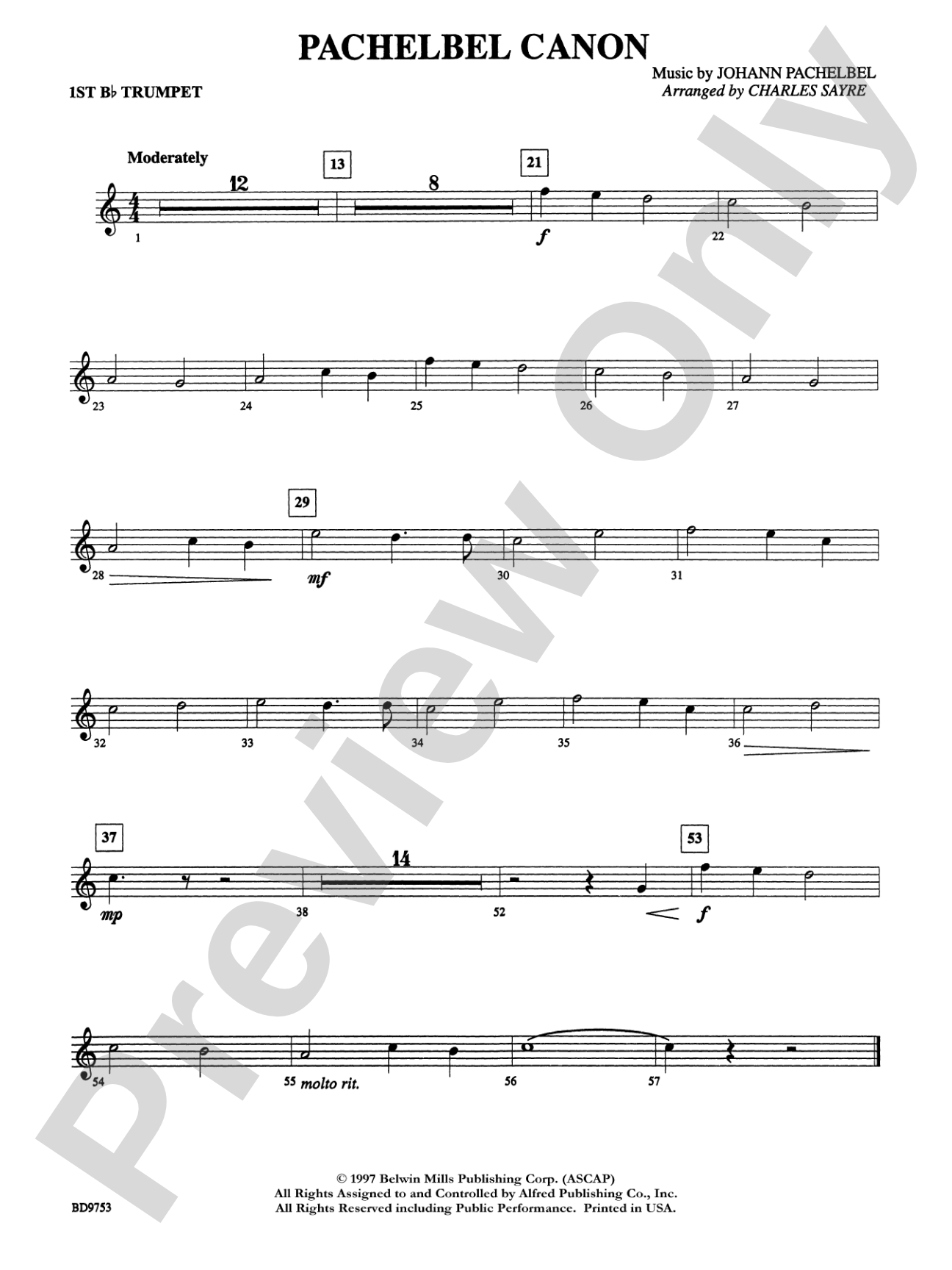 Pachelbel Canon: 1st B-flat Trumpet