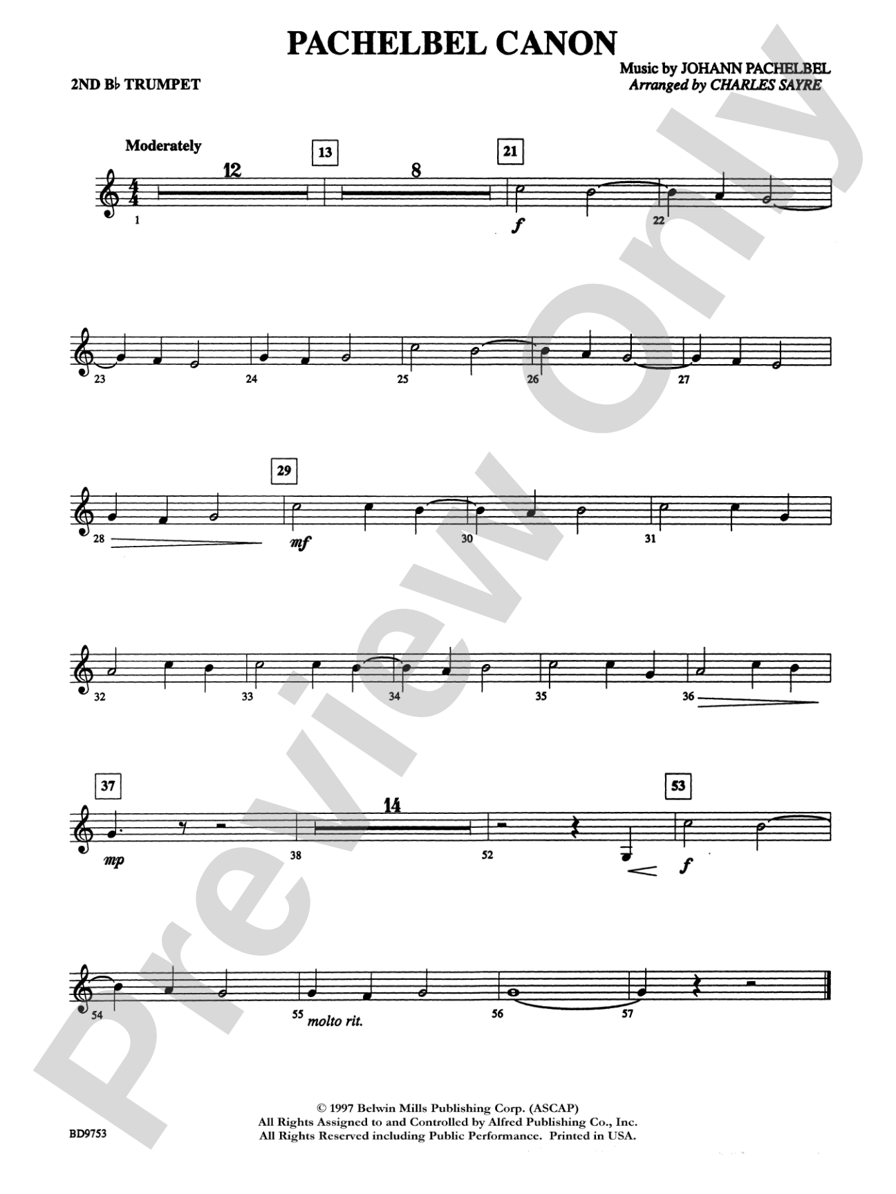 Pachelbel Canon: 2nd B-flat Trumpet