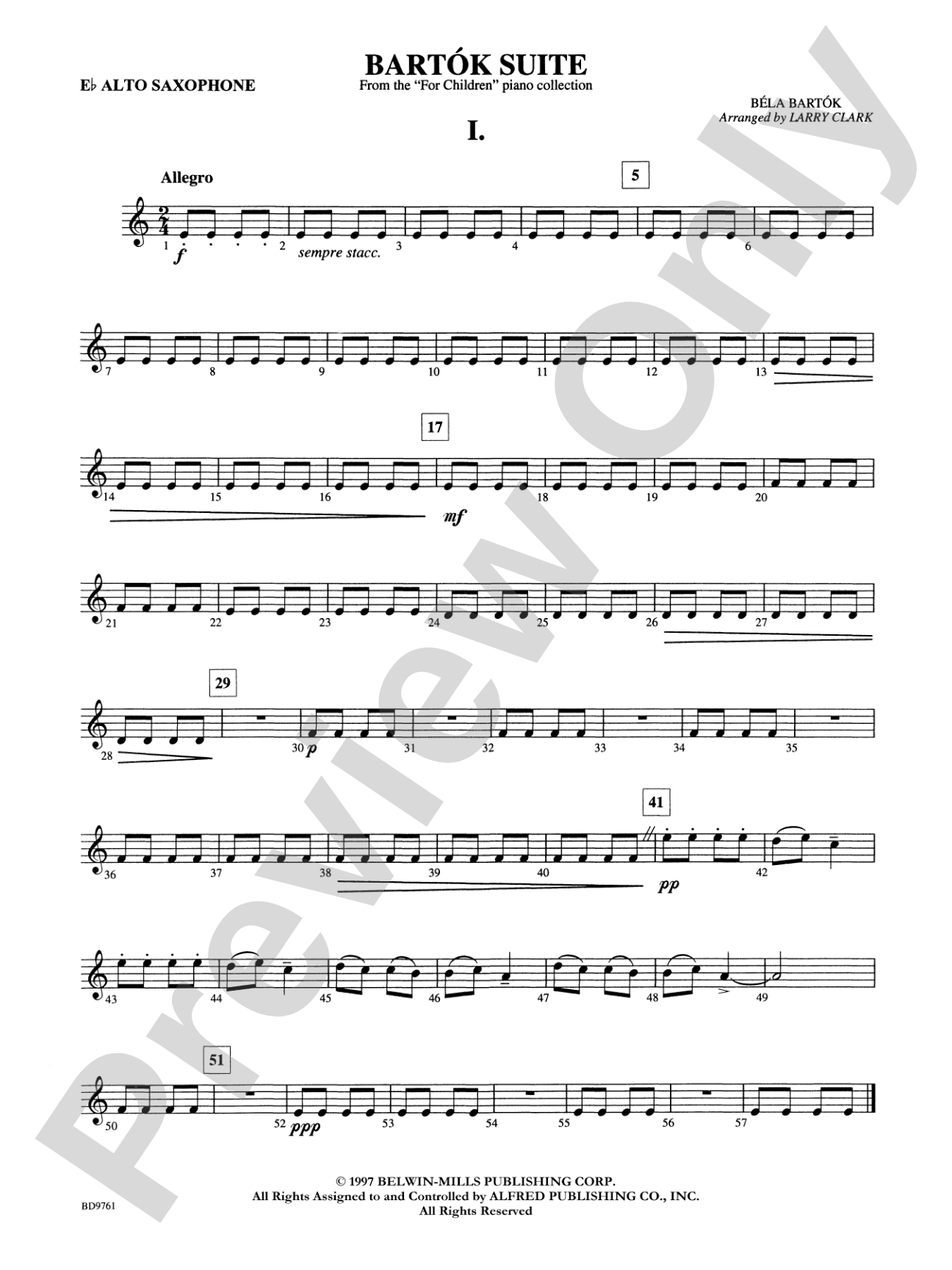 Bartók Suite (from For Children): E-flat Alto Saxophone