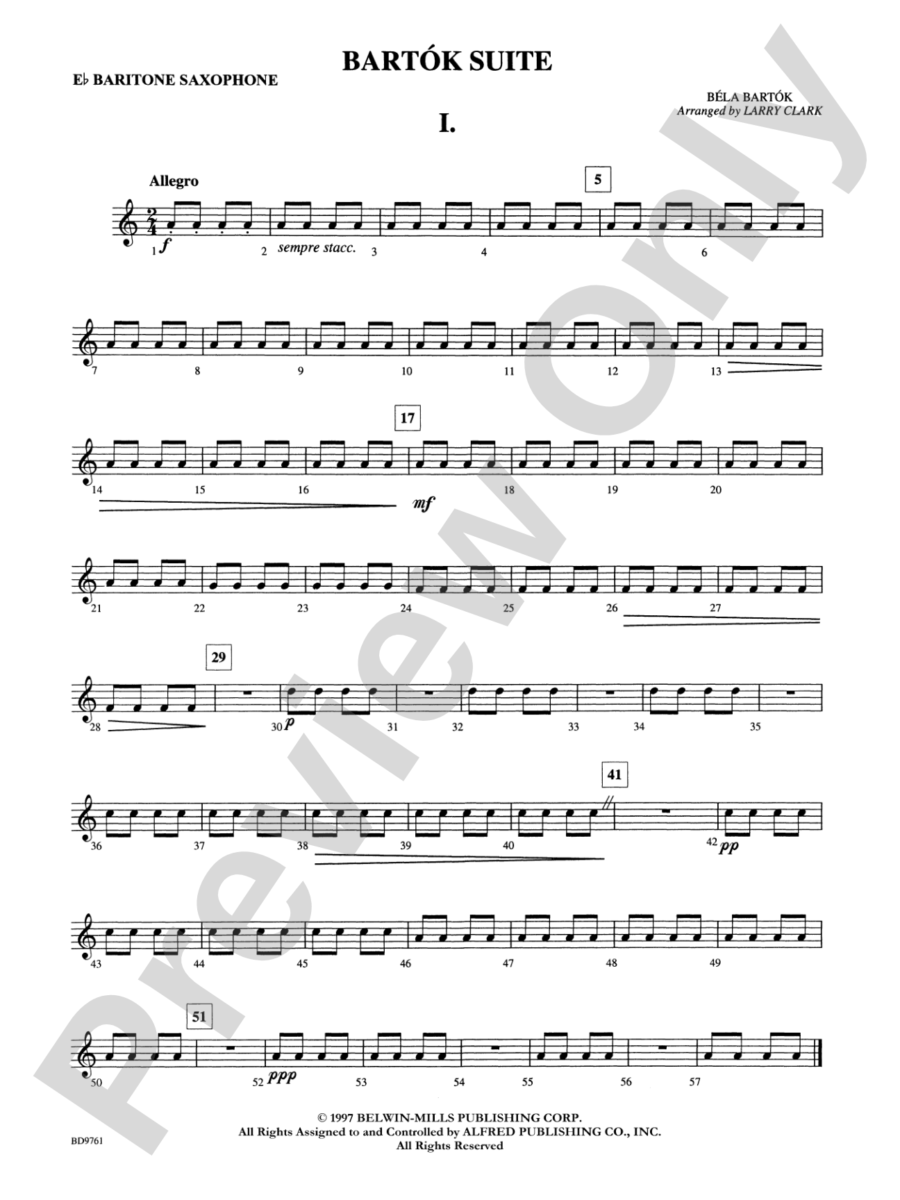 Bartók Suite (from For Children): E-flat Baritone Saxophone