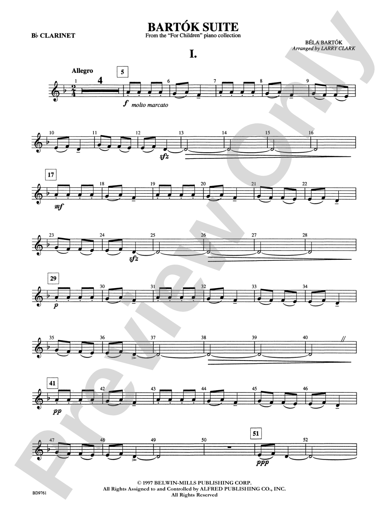 Bartók Suite (from For Children): 1st B-flat Clarinet