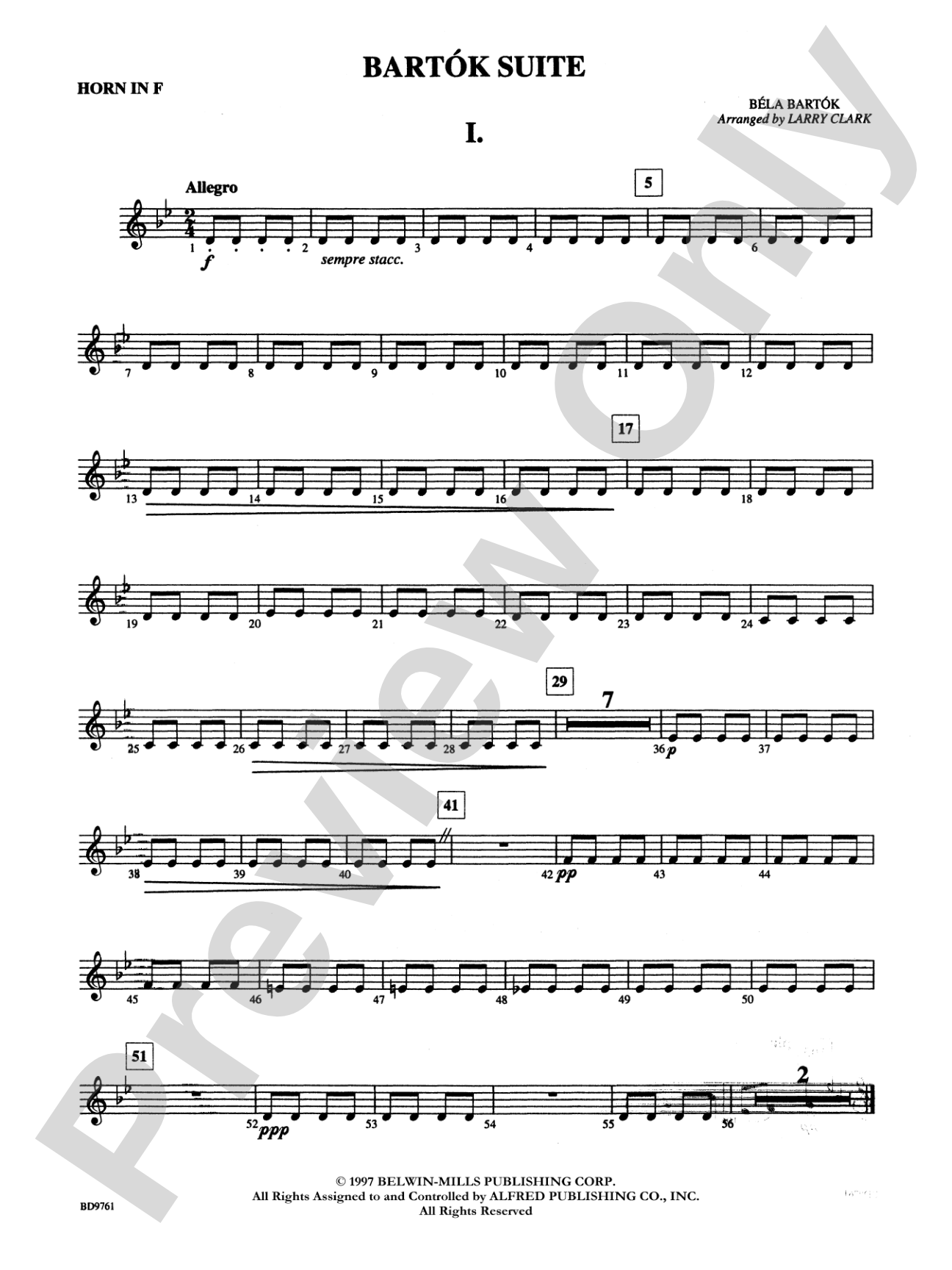 Bartók Suite (from For Children): 1st F Horn