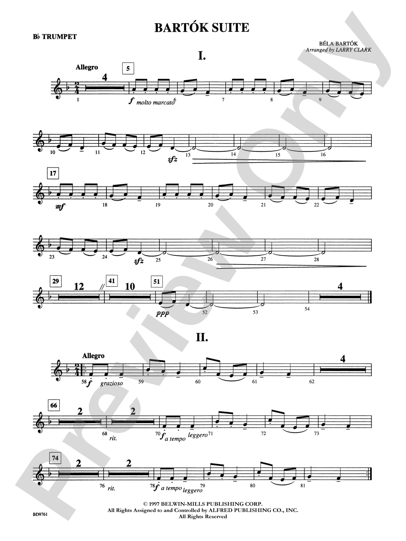 Bartók Suite (from For Children): 1st B-flat Trumpet