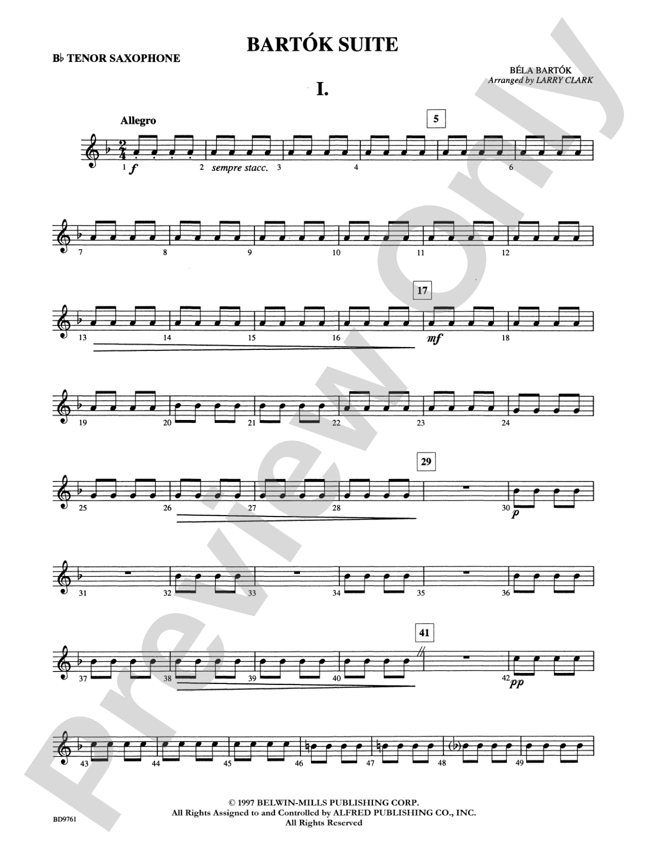 Bartók Suite (from For Children): B-flat Tenor Saxophone