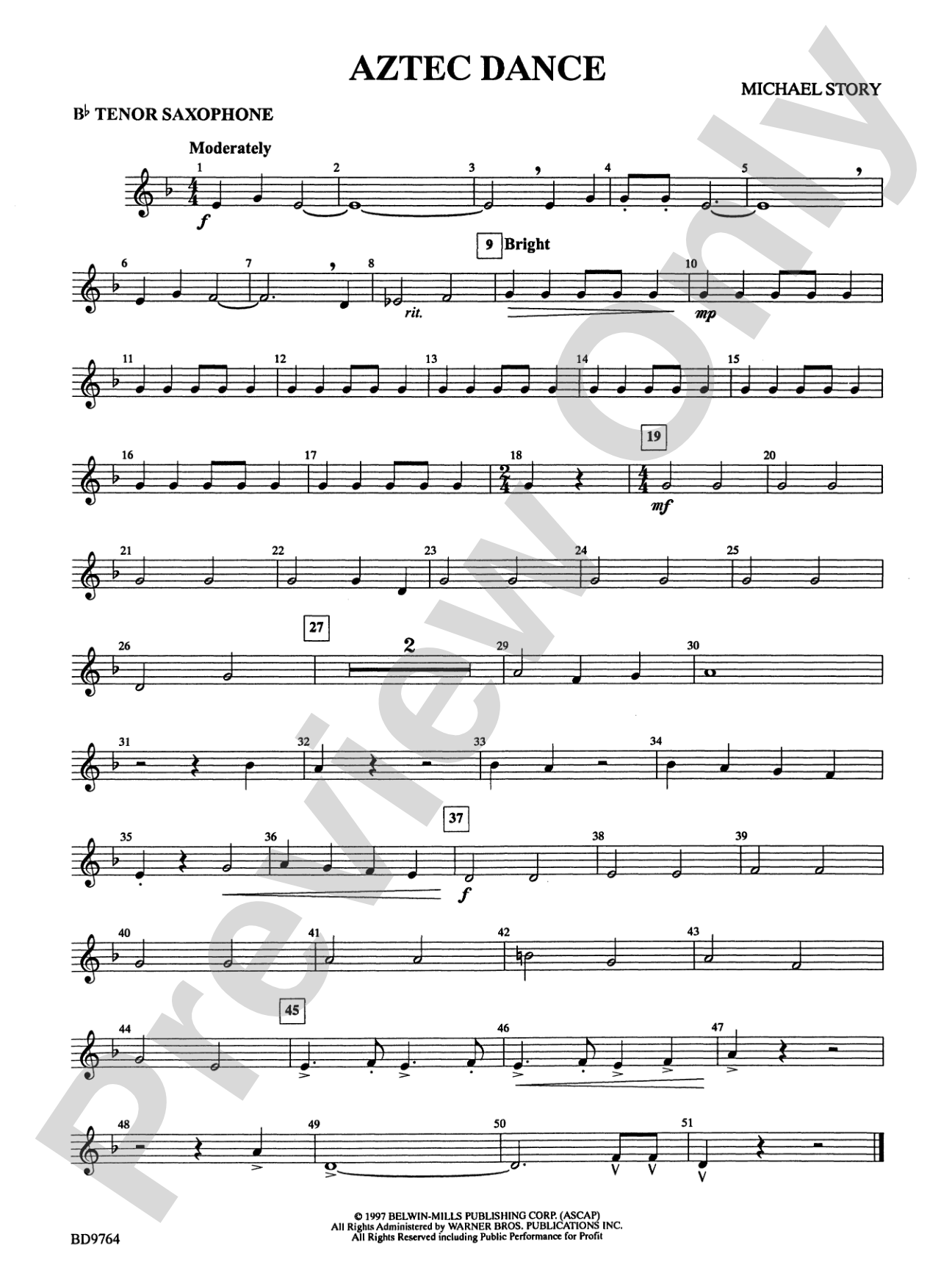 Aztec Dance: B-flat Tenor Saxophone