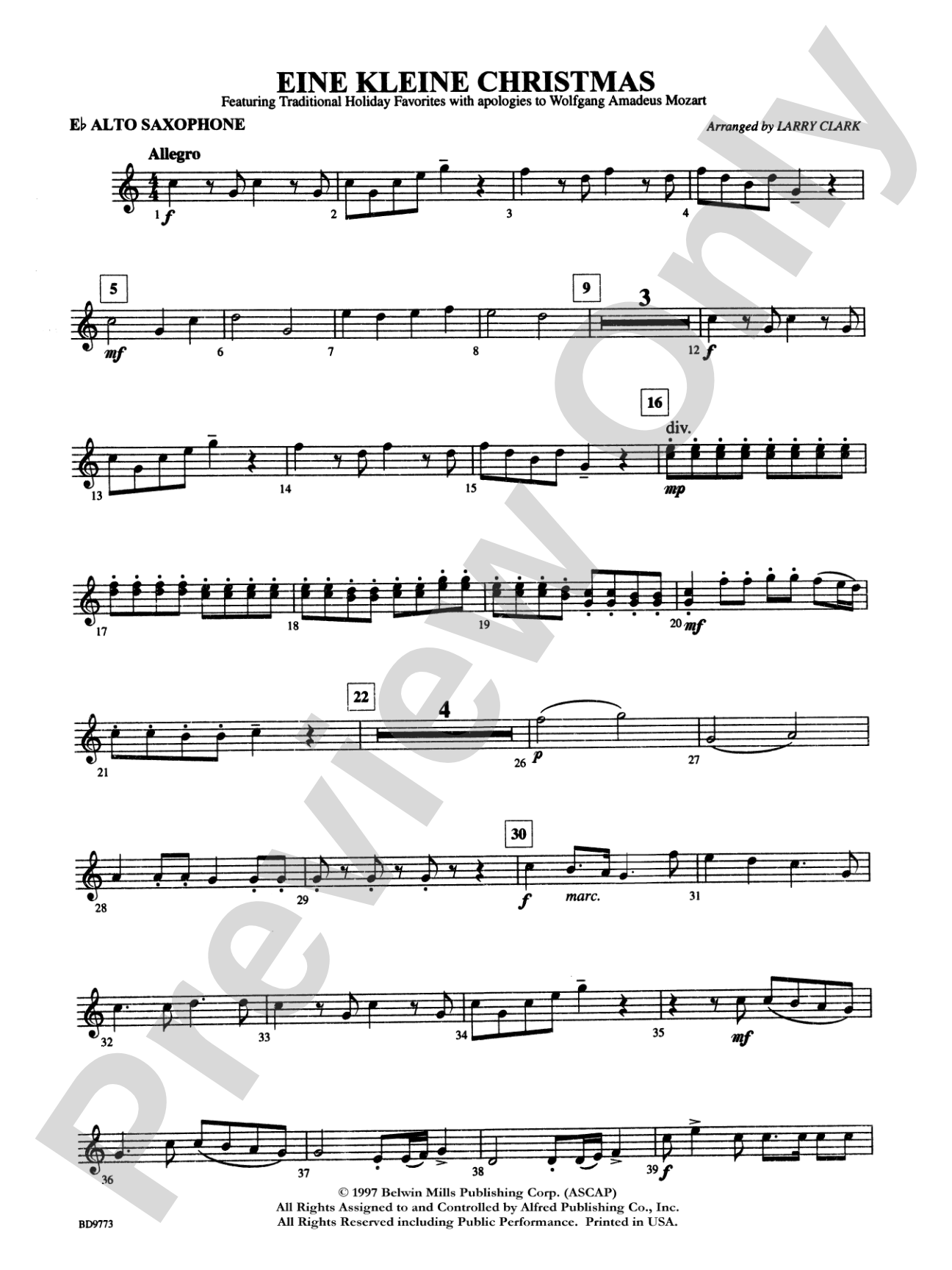 Eine Kleine Christmas (featuring Traditional Holiday Favorites (with apologies to Wolfgang Amadeus Mozart)): E-flat Alto Saxophone
