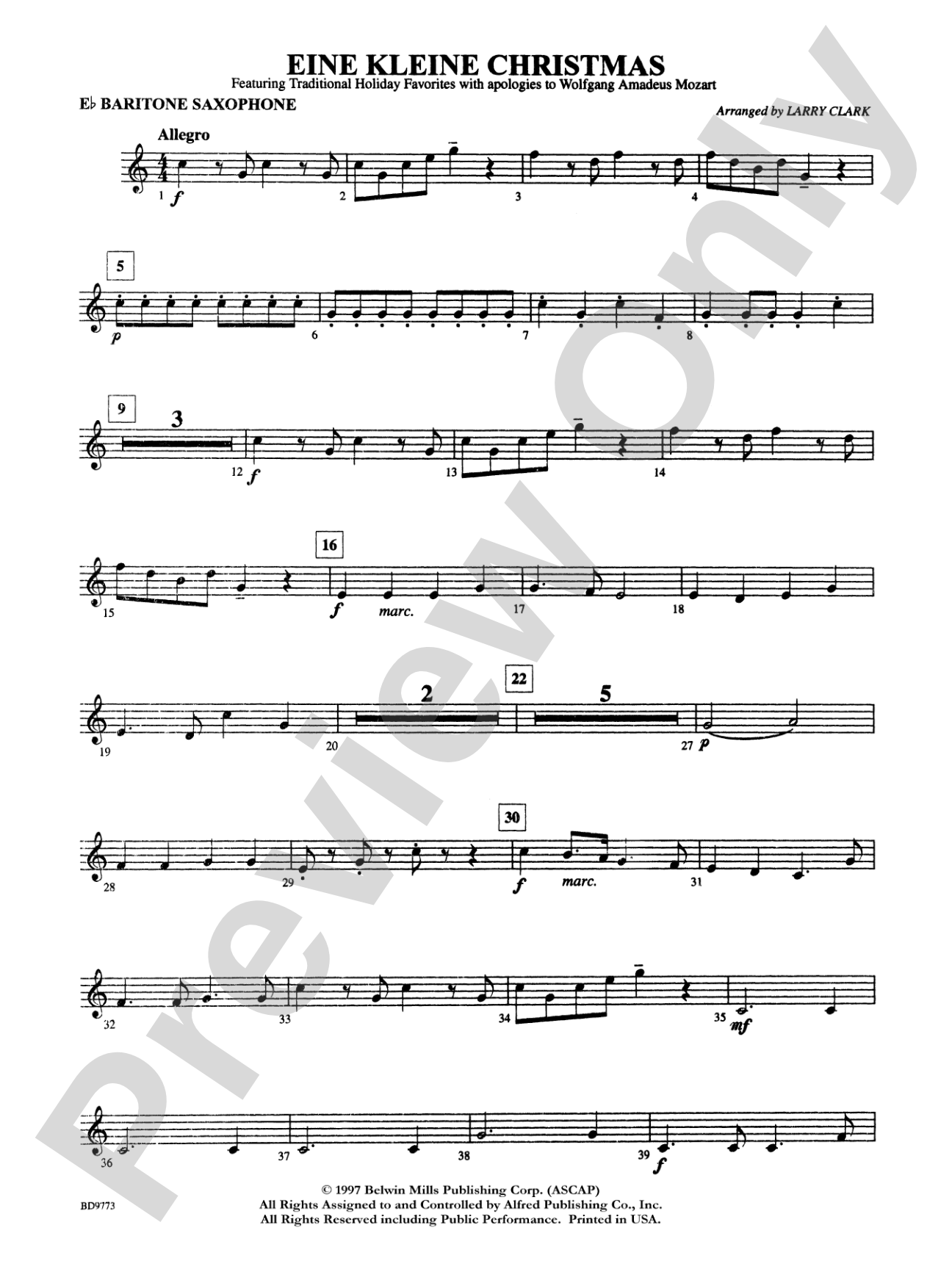 Eine Kleine Christmas (featuring Traditional Holiday Favorites (with apologies to Wolfgang Amadeus Mozart)): E-flat Baritone Saxophone