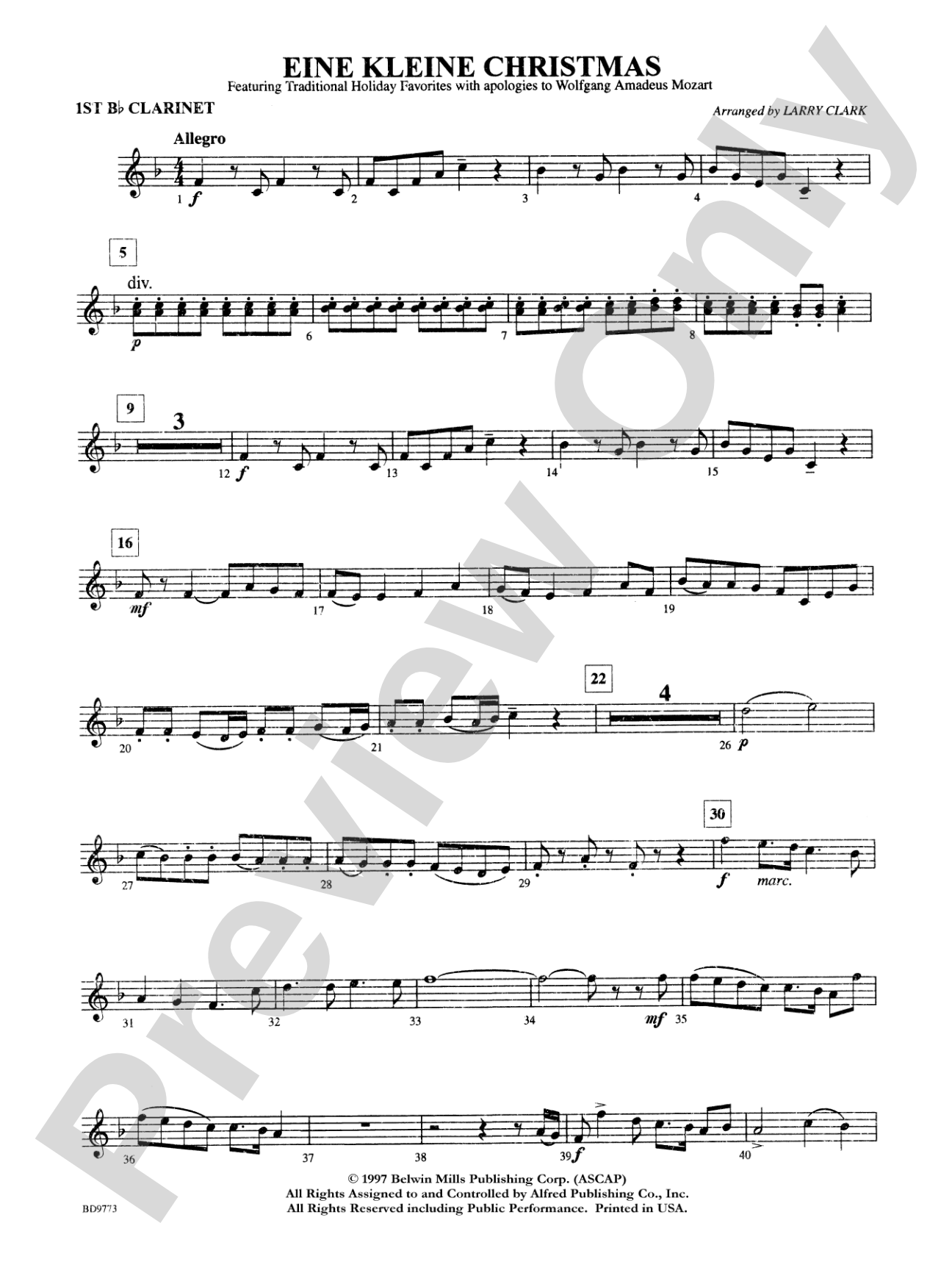 Eine Kleine Christmas (featuring Traditional Holiday Favorites (with apologies to Wolfgang Amadeus Mozart)): 1st B-flat Clarinet
