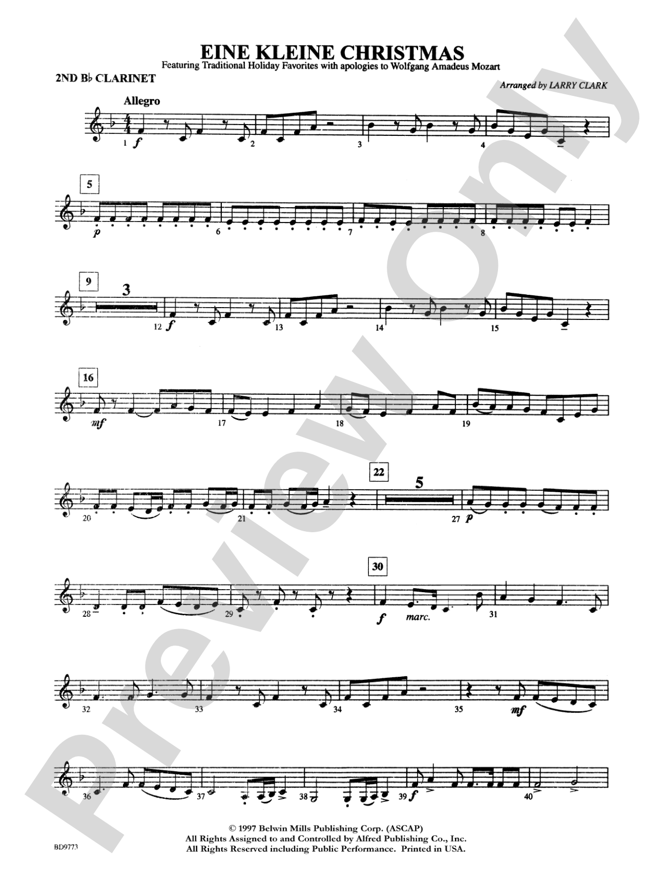 Eine Kleine Christmas (featuring Traditional Holiday Favorites (with apologies to Wolfgang Amadeus Mozart)): 2nd B-flat Clarinet