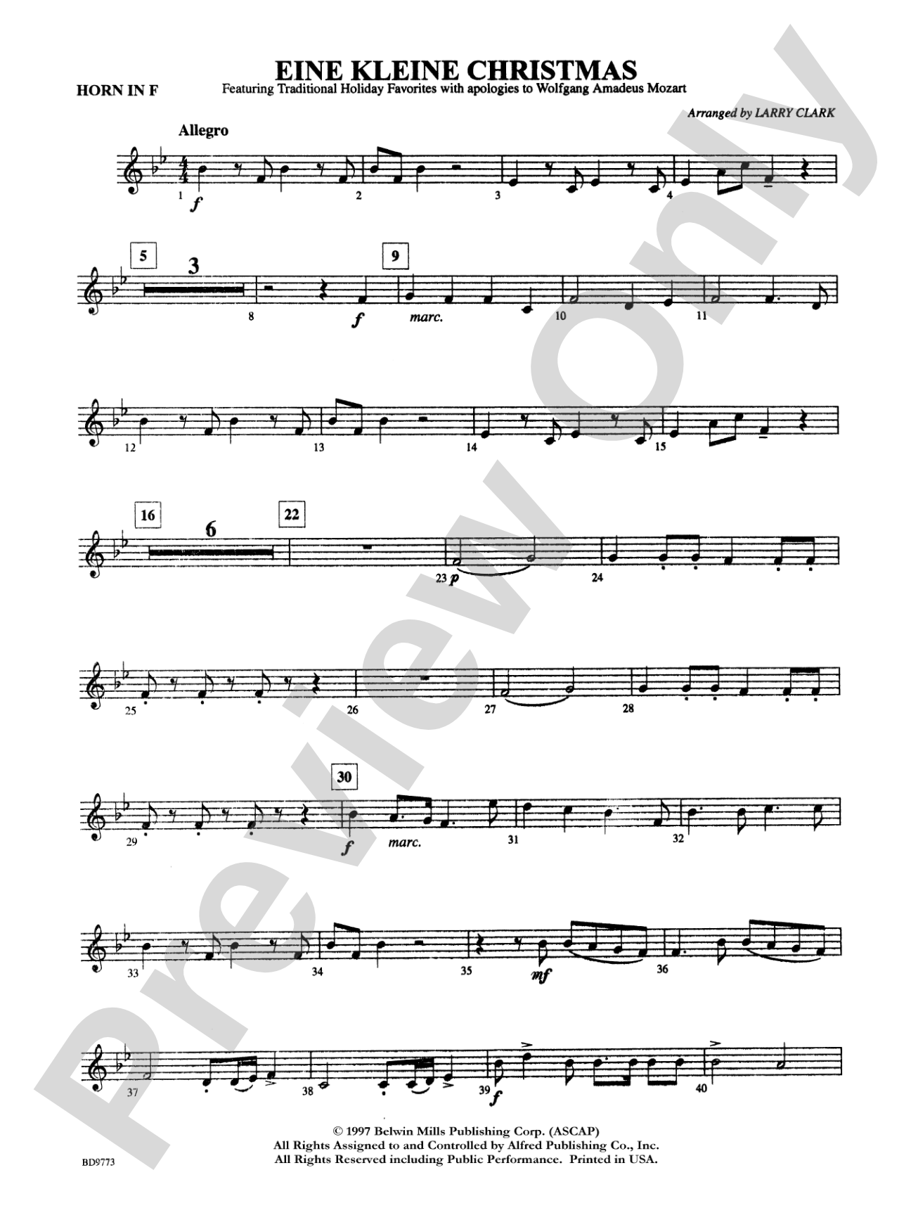 Eine Kleine Christmas (featuring Traditional Holiday Favorites (with apologies to Wolfgang Amadeus Mozart)): 1st F Horn
