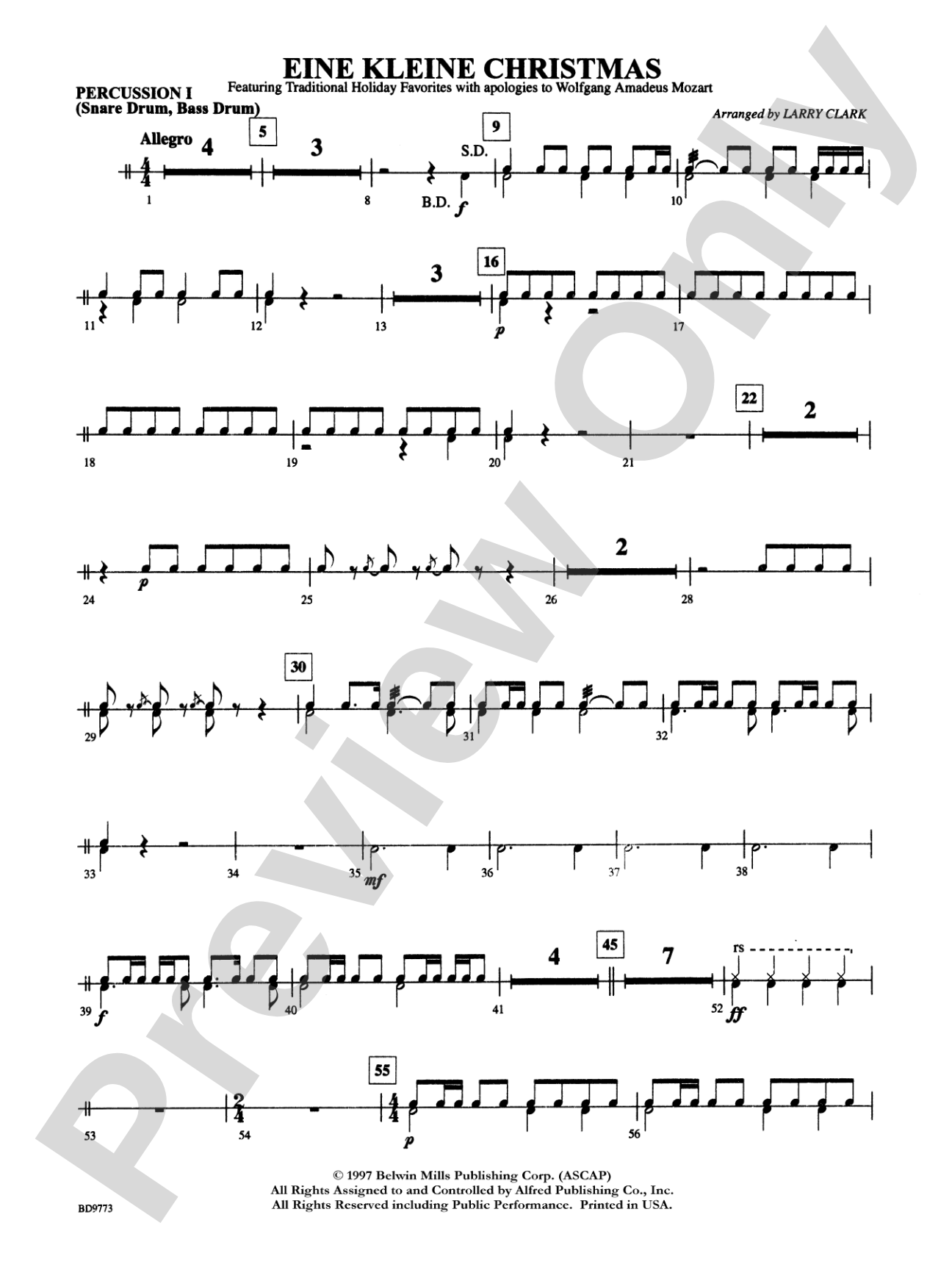 Eine Kleine Christmas (featuring Traditional Holiday Favorites (with apologies to Wolfgang Amadeus Mozart)): 1st Percussion