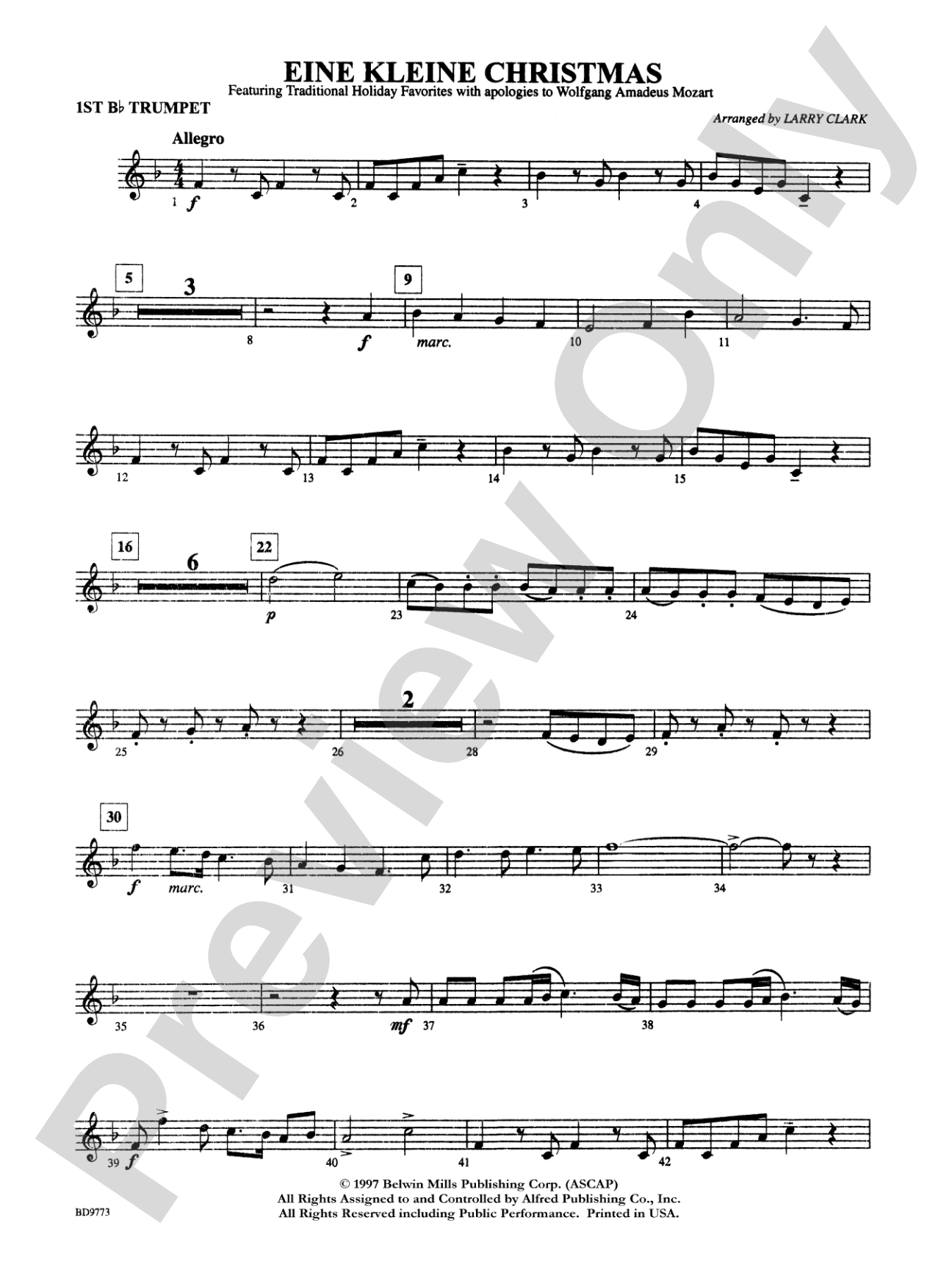 Eine Kleine Christmas (featuring Traditional Holiday Favorites (with apologies to Wolfgang Amadeus Mozart)): 1st B-flat Trumpet