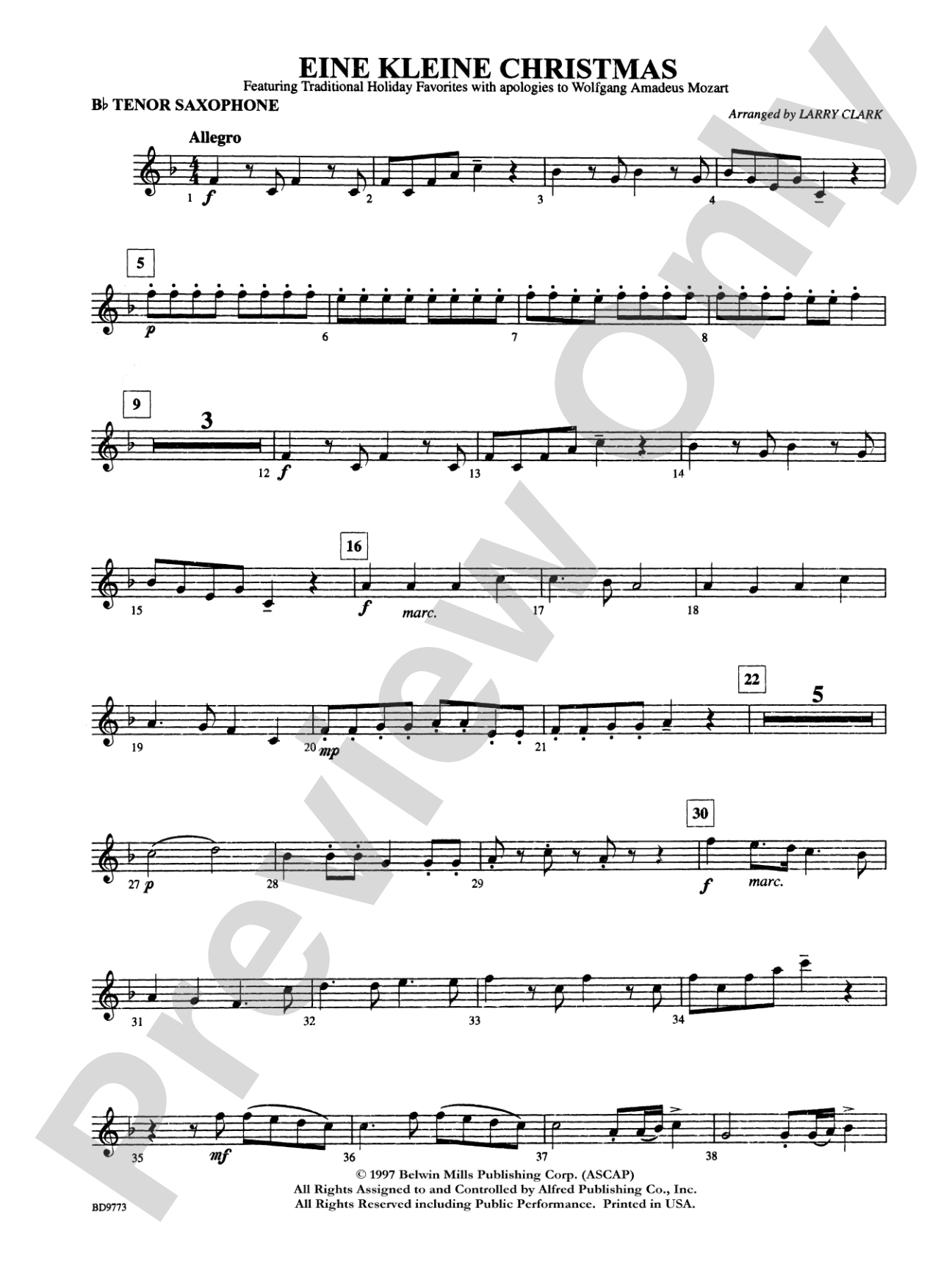 Eine Kleine Christmas (featuring Traditional Holiday Favorites (with apologies to Wolfgang Amadeus Mozart)): B-flat Tenor Saxophone