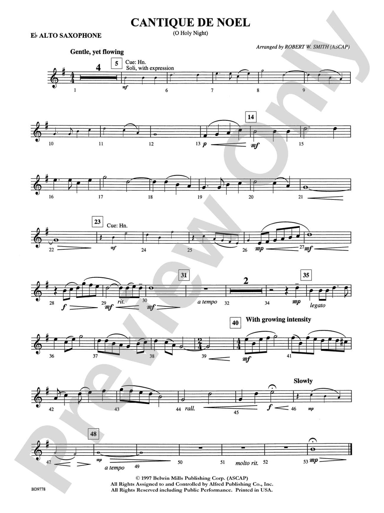 Cantique de Noel (O Holy Night): E-flat Alto Saxophone