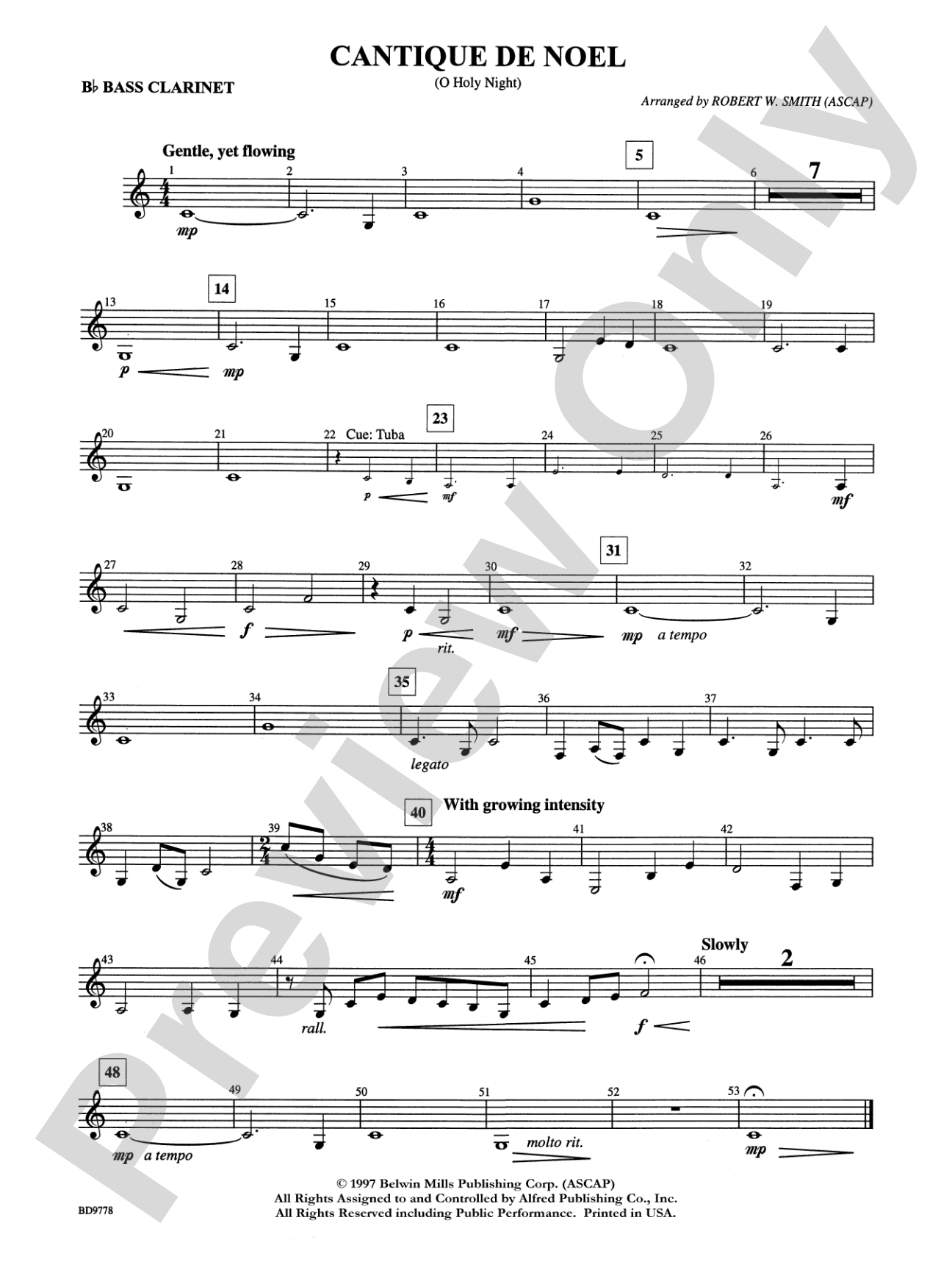 Cantique de Noel (O Holy Night): B-flat Bass Clarinet