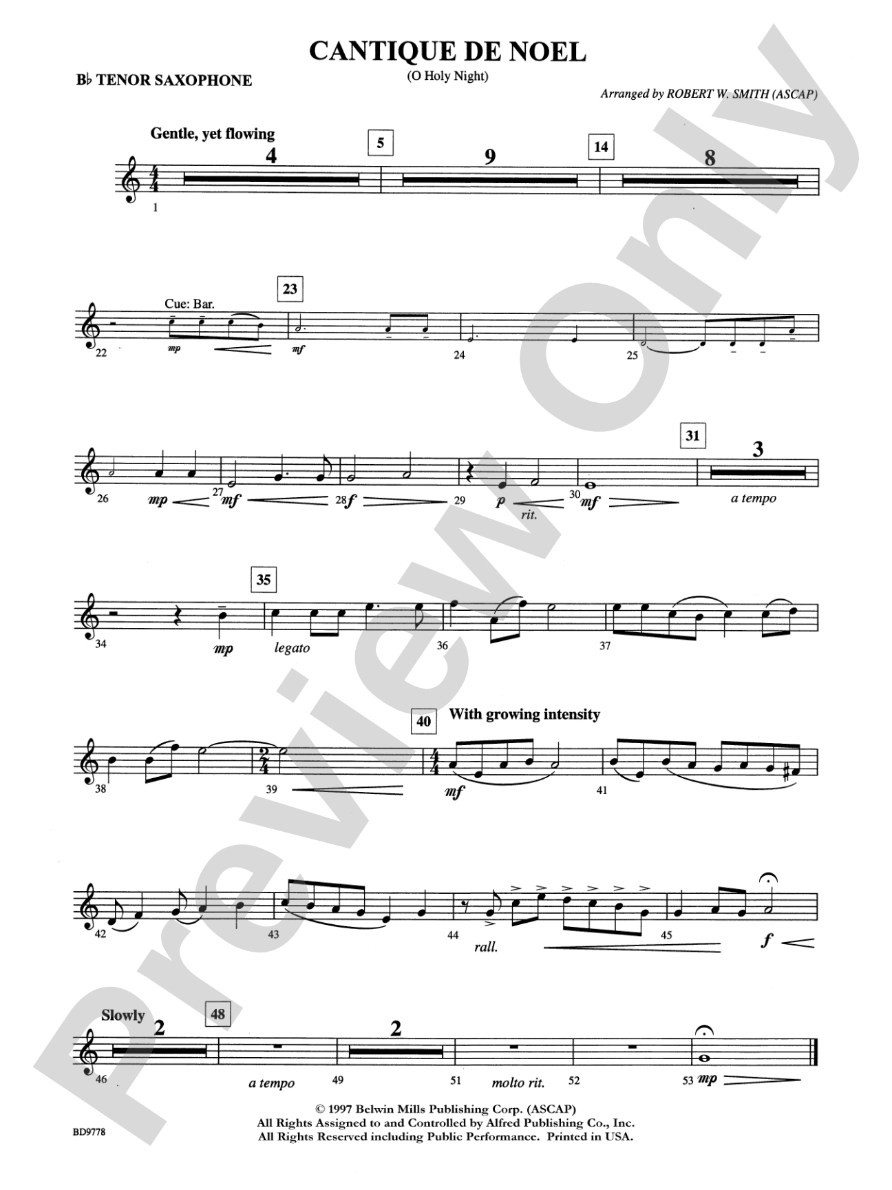 Cantique de Noel (O Holy Night): B-flat Tenor Saxophone
