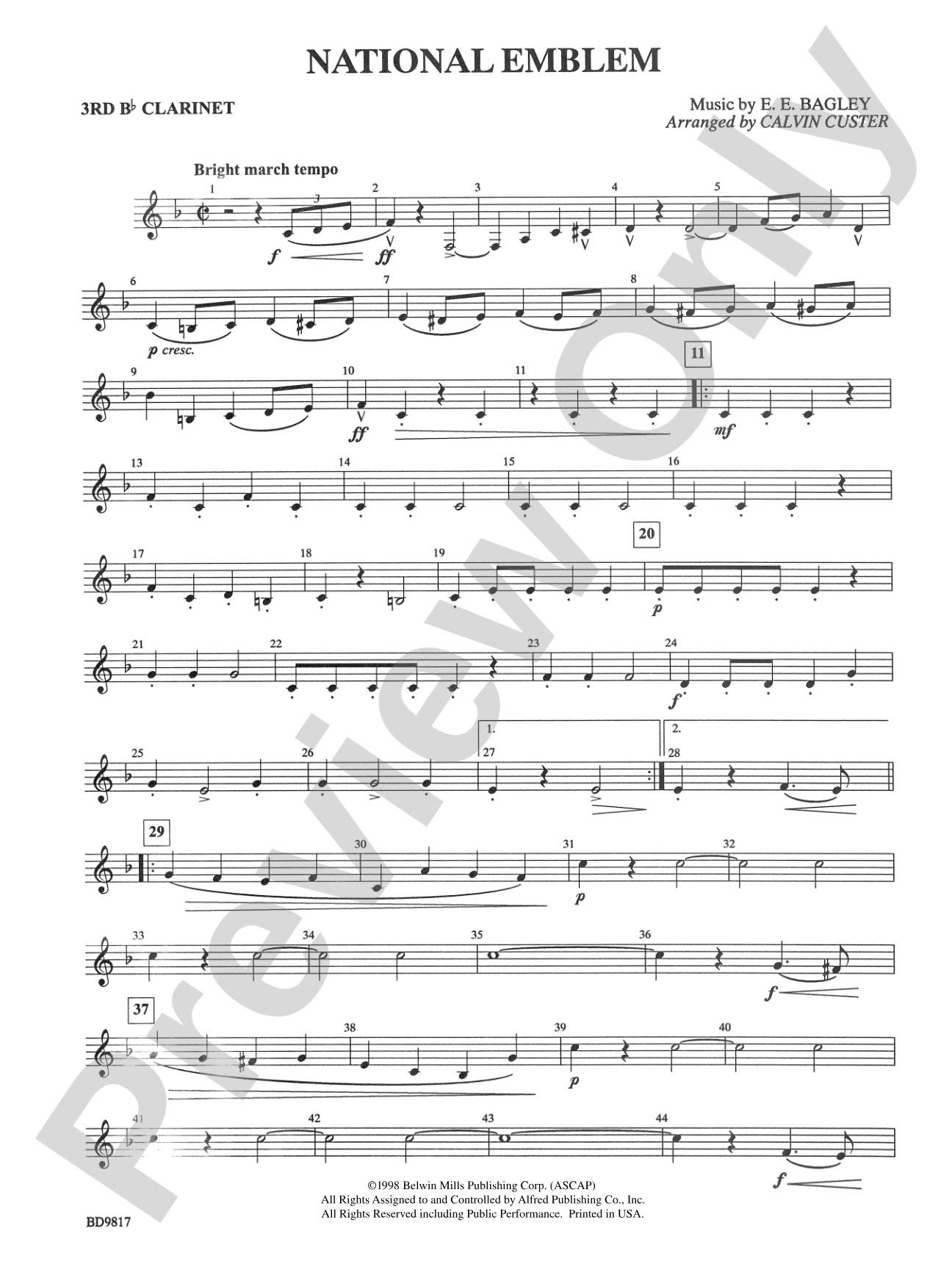 National Emblem: 3rd B-flat Clarinet