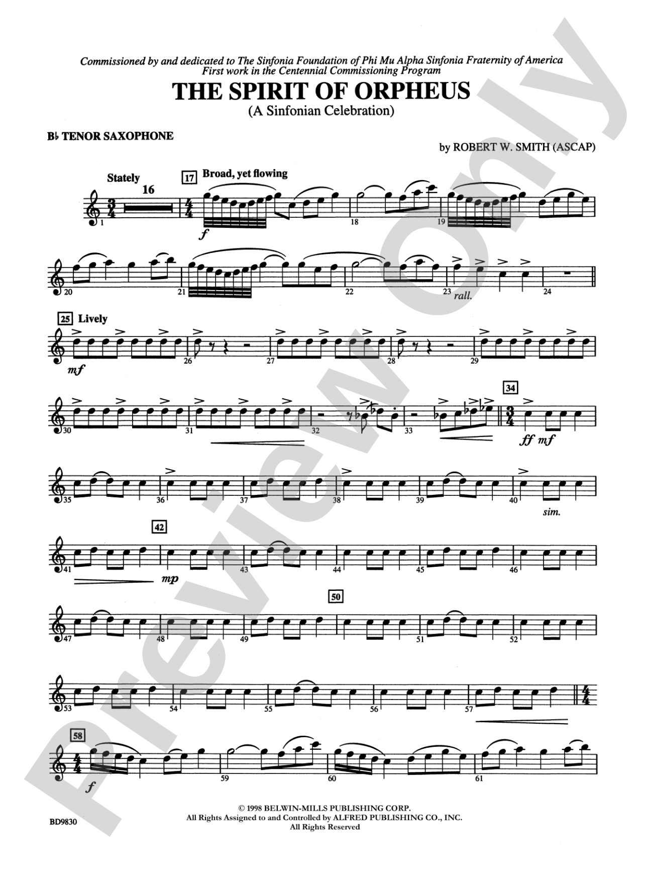 The Spirit of Orpheus (A Sinfonian Celebration): B-flat Tenor Saxophone