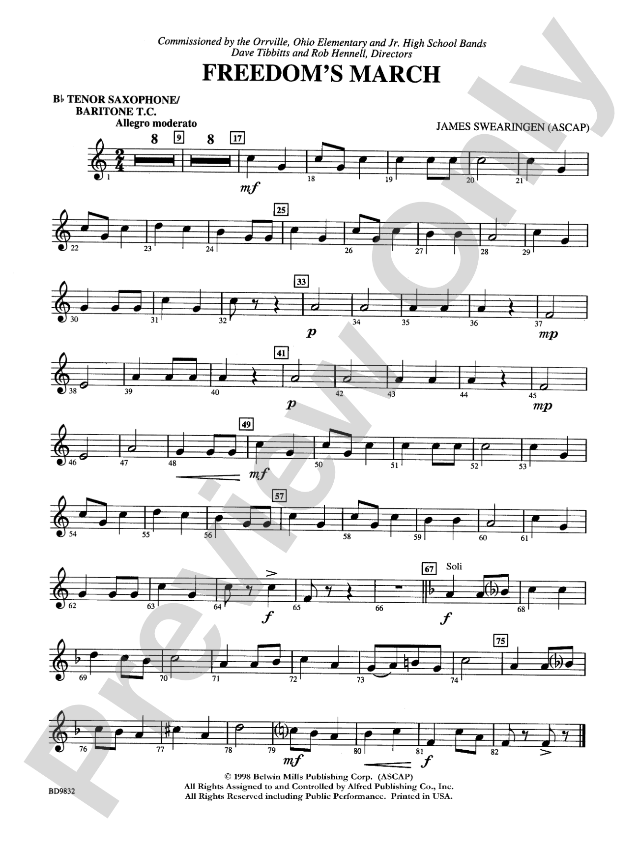 Freedom's March: B-flat Tenor Saxophone