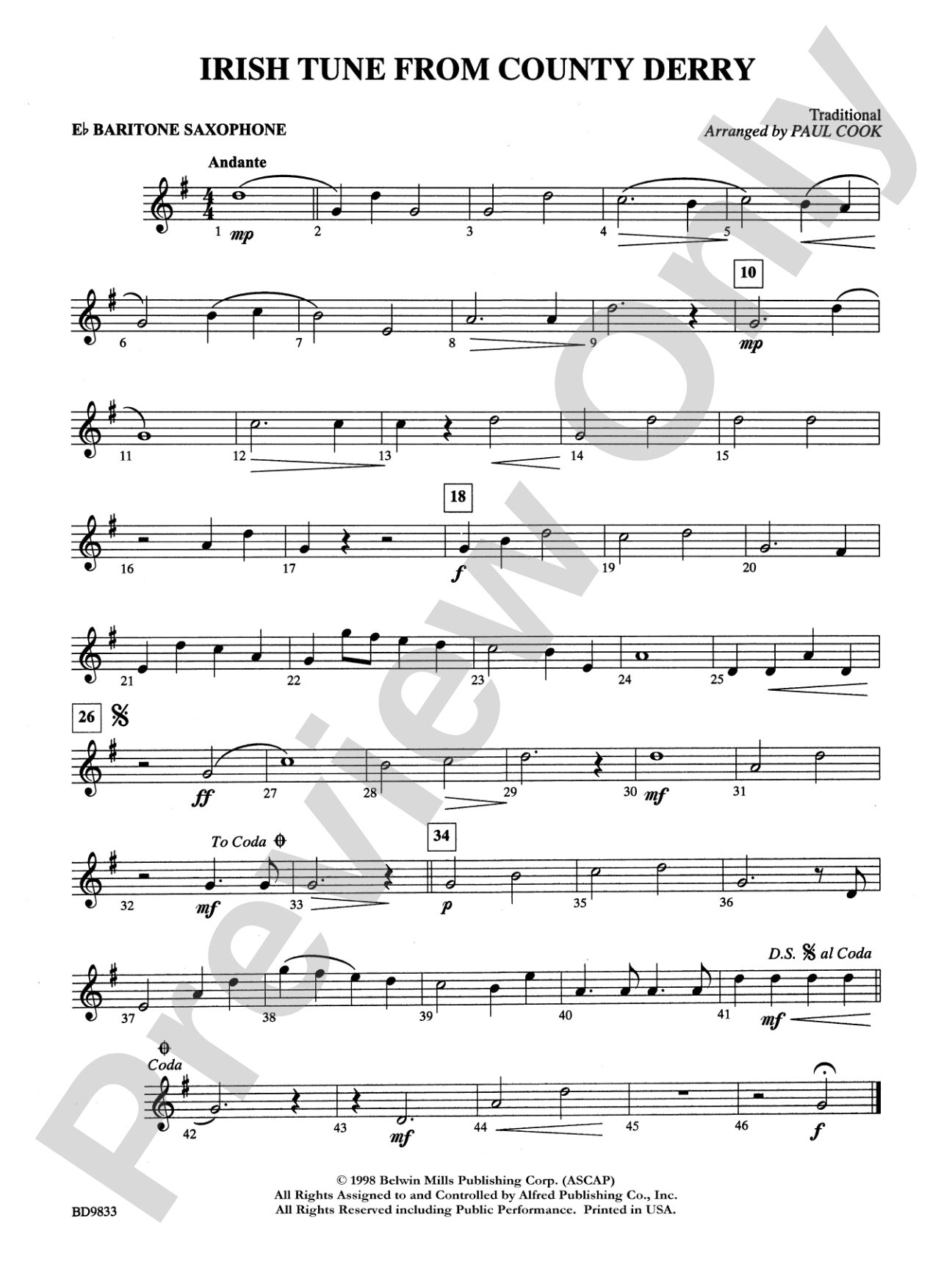 Irish Tune from County Derry: E-flat Baritone Saxophone