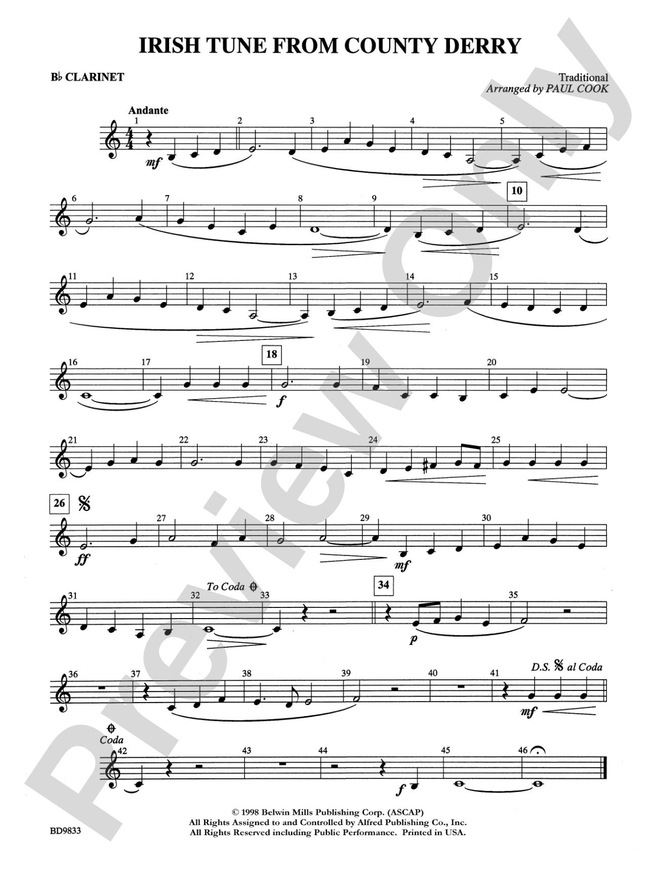 Irish Tune from County Derry: 1st B-flat Clarinet