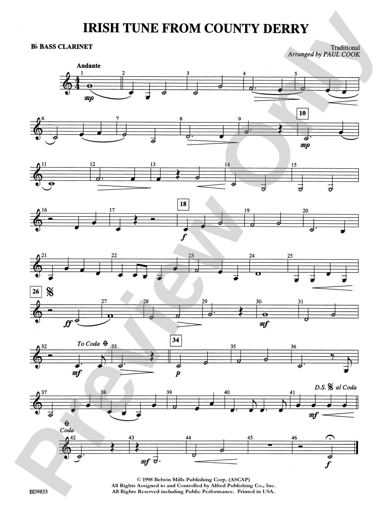 Irish Tune from County Derry: B-flat Bass Clarinet